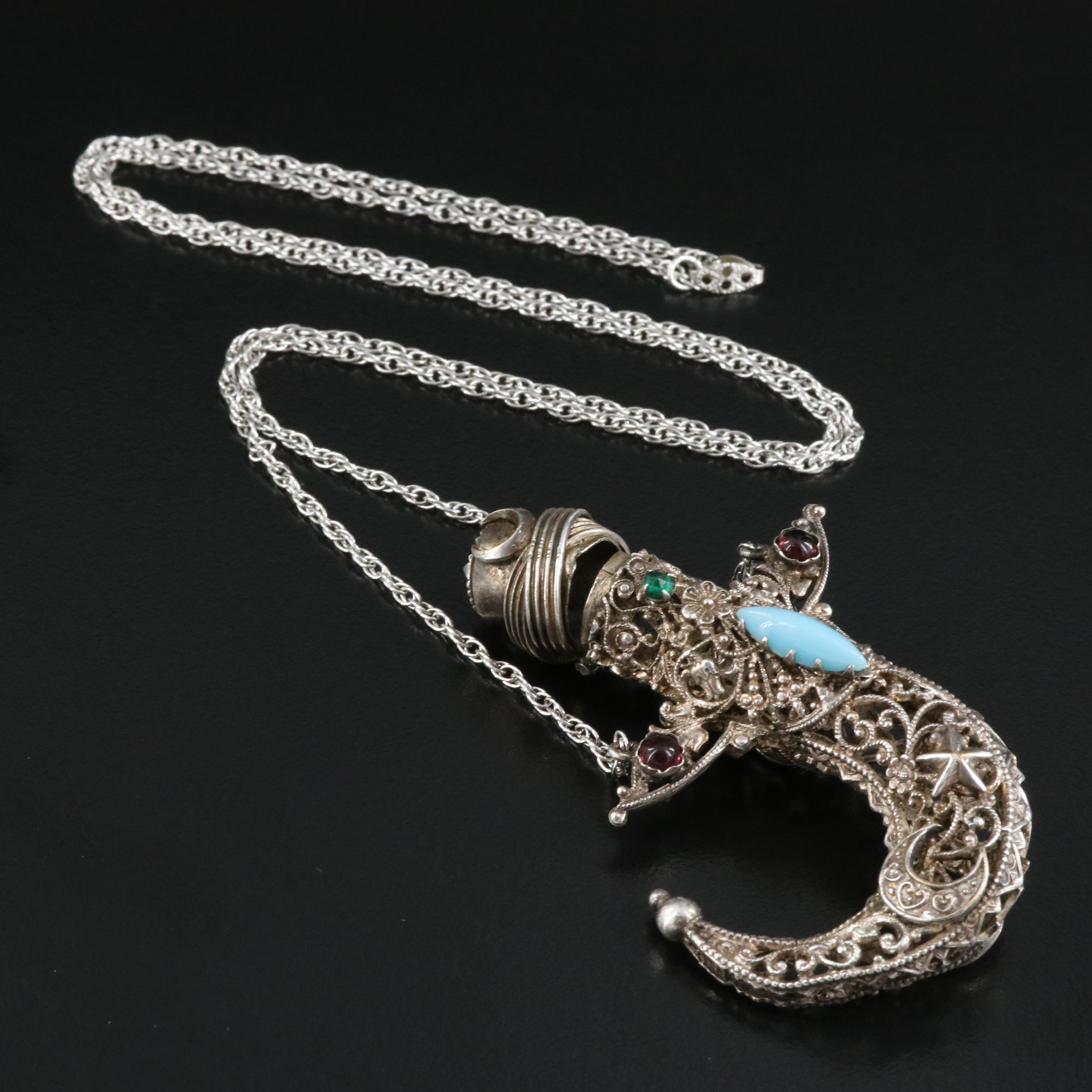 Middle Eastern Style Glass Vinaigrette Necklace with Sterling Chain