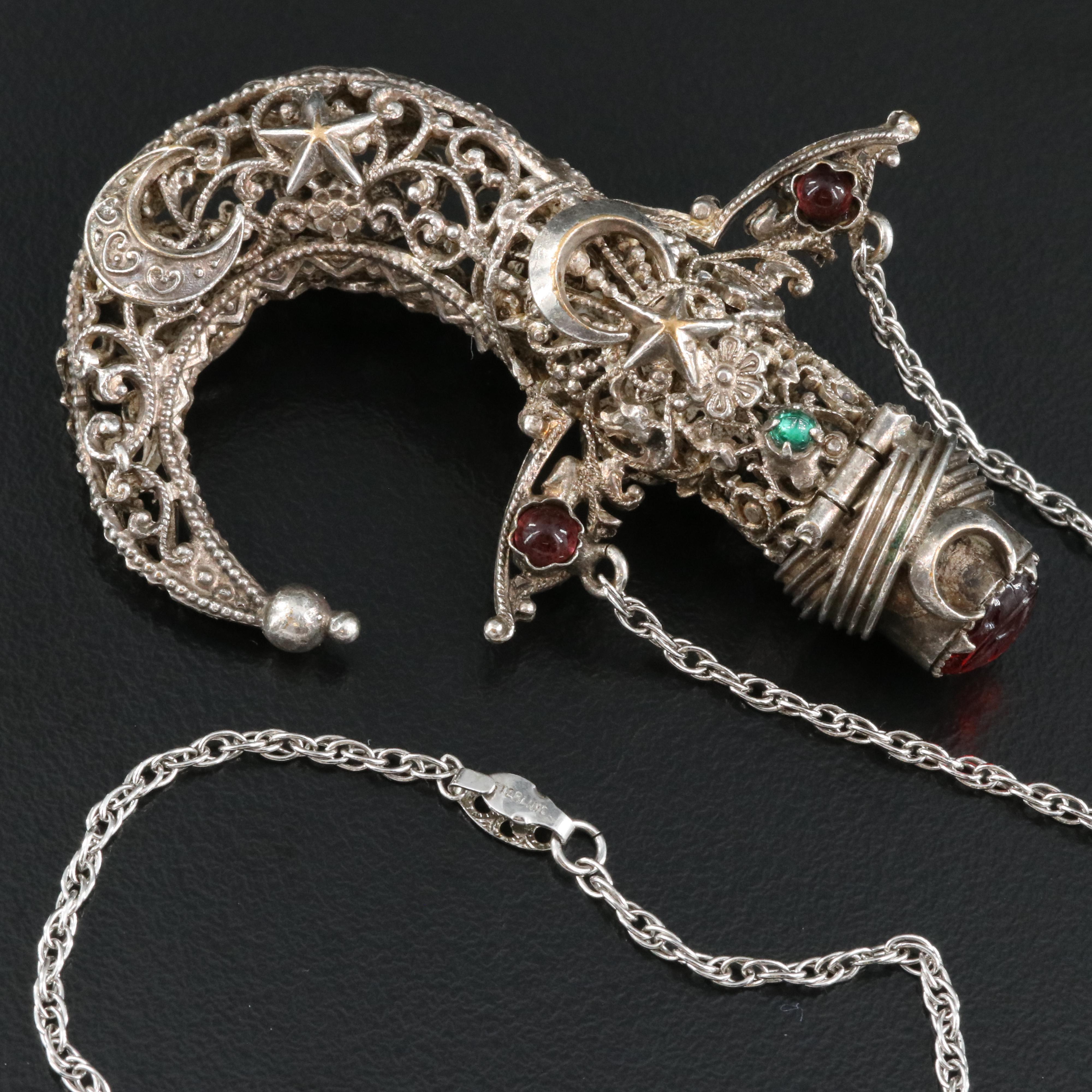 Middle Eastern Style Glass Vinaigrette Necklace with Sterling Chain