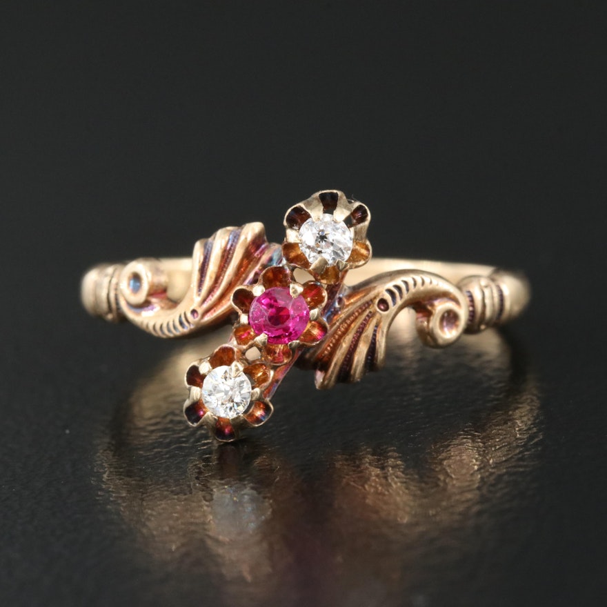Victorian 14K Ruby and Diamond Ring