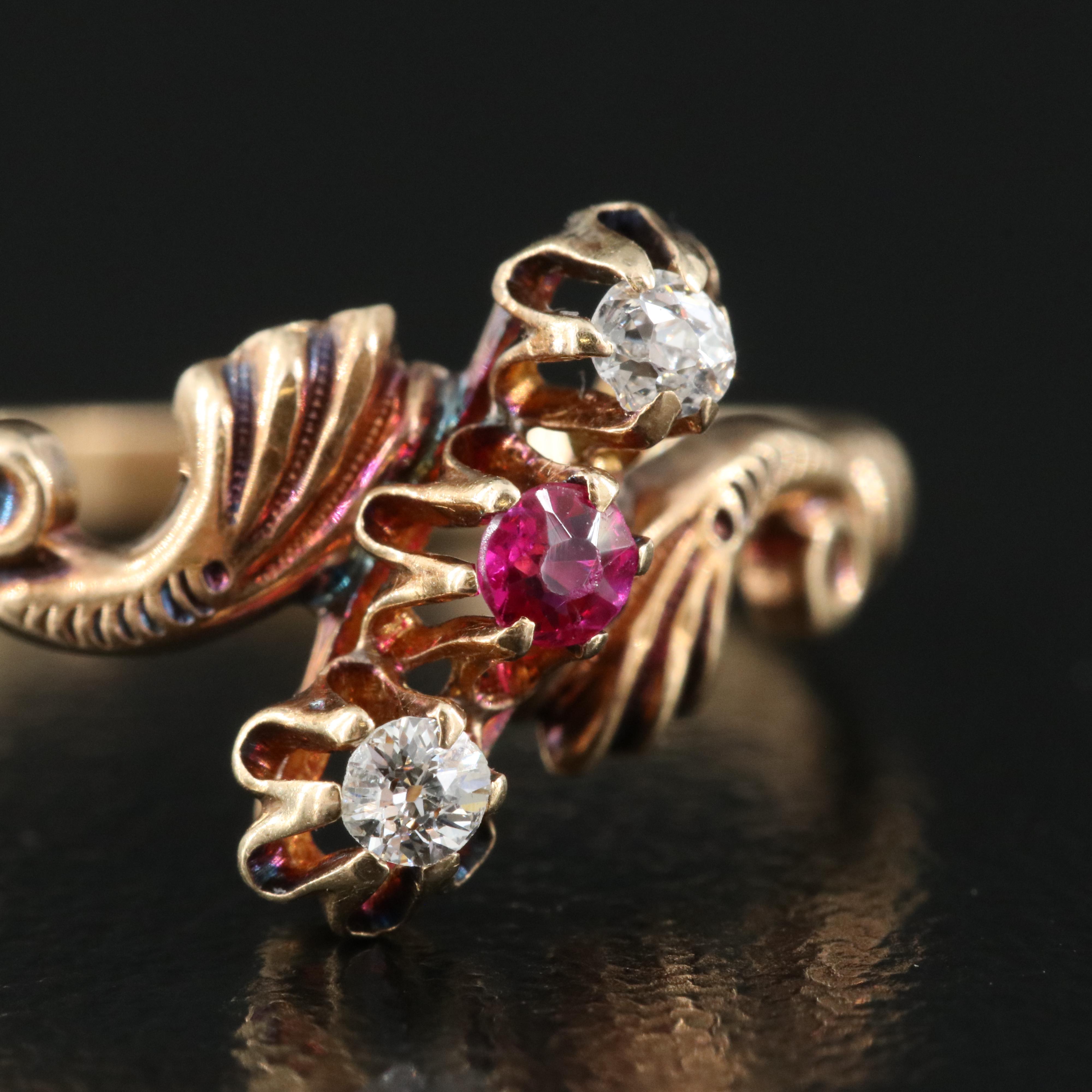 Victorian 14K Ruby and Diamond Ring