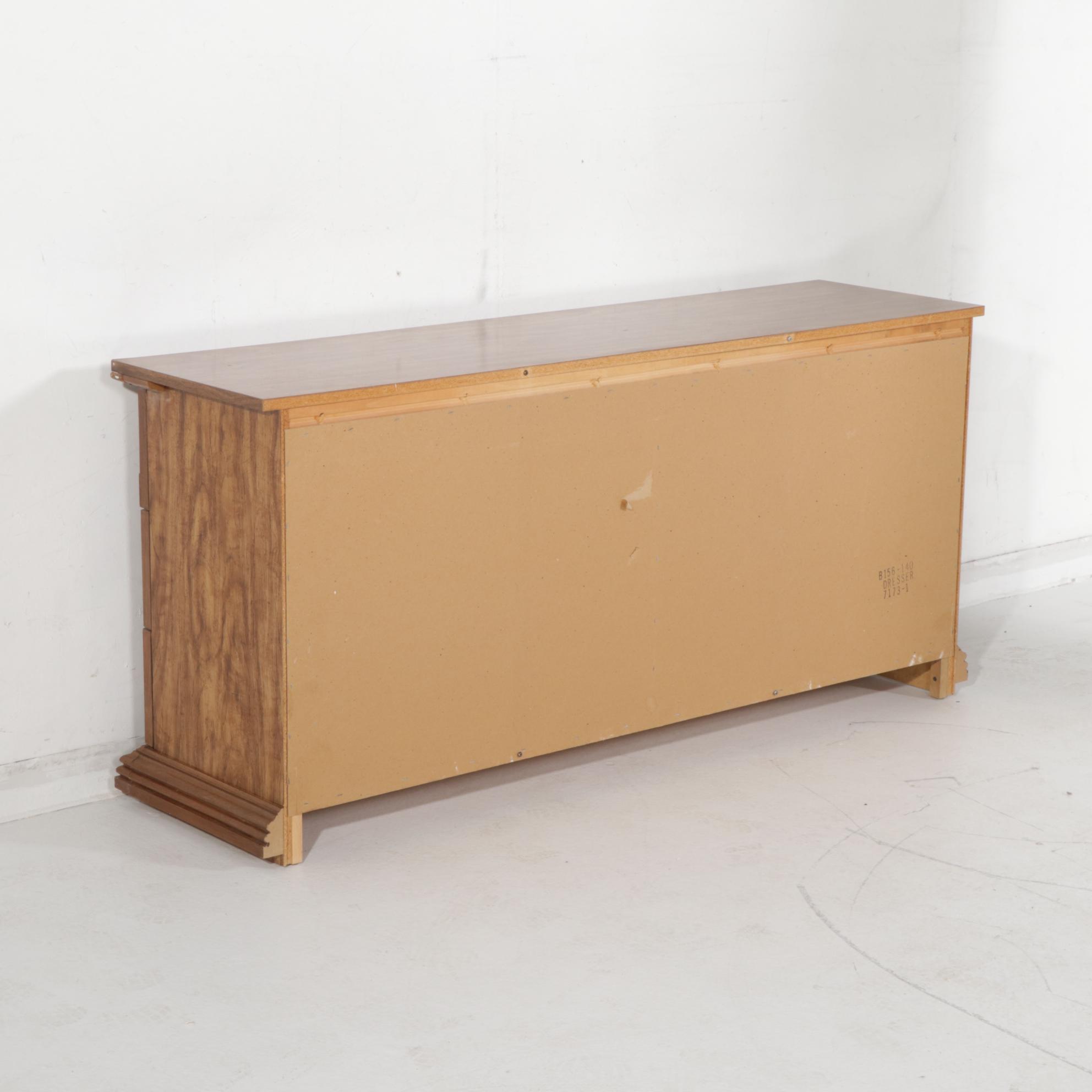 Spanish Baroque Style Fruitwood-Finished Six-Drawer Dresser and Mirror, 1970s