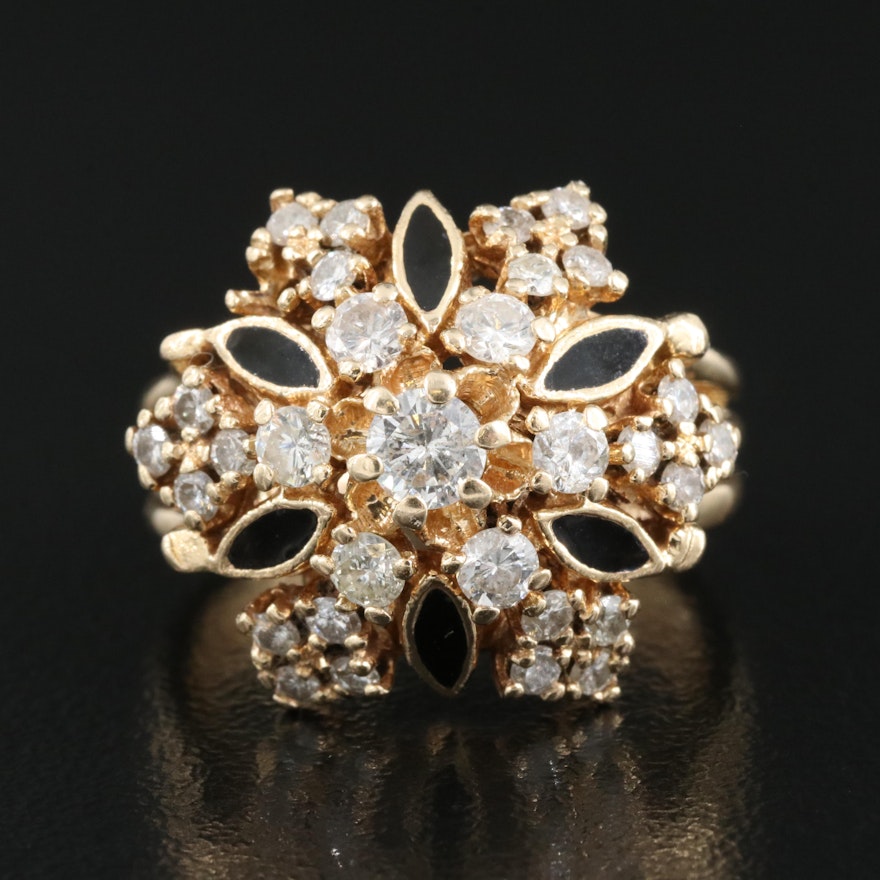 14K 0.97 CTW Diamond and Enamel Cluster Ring