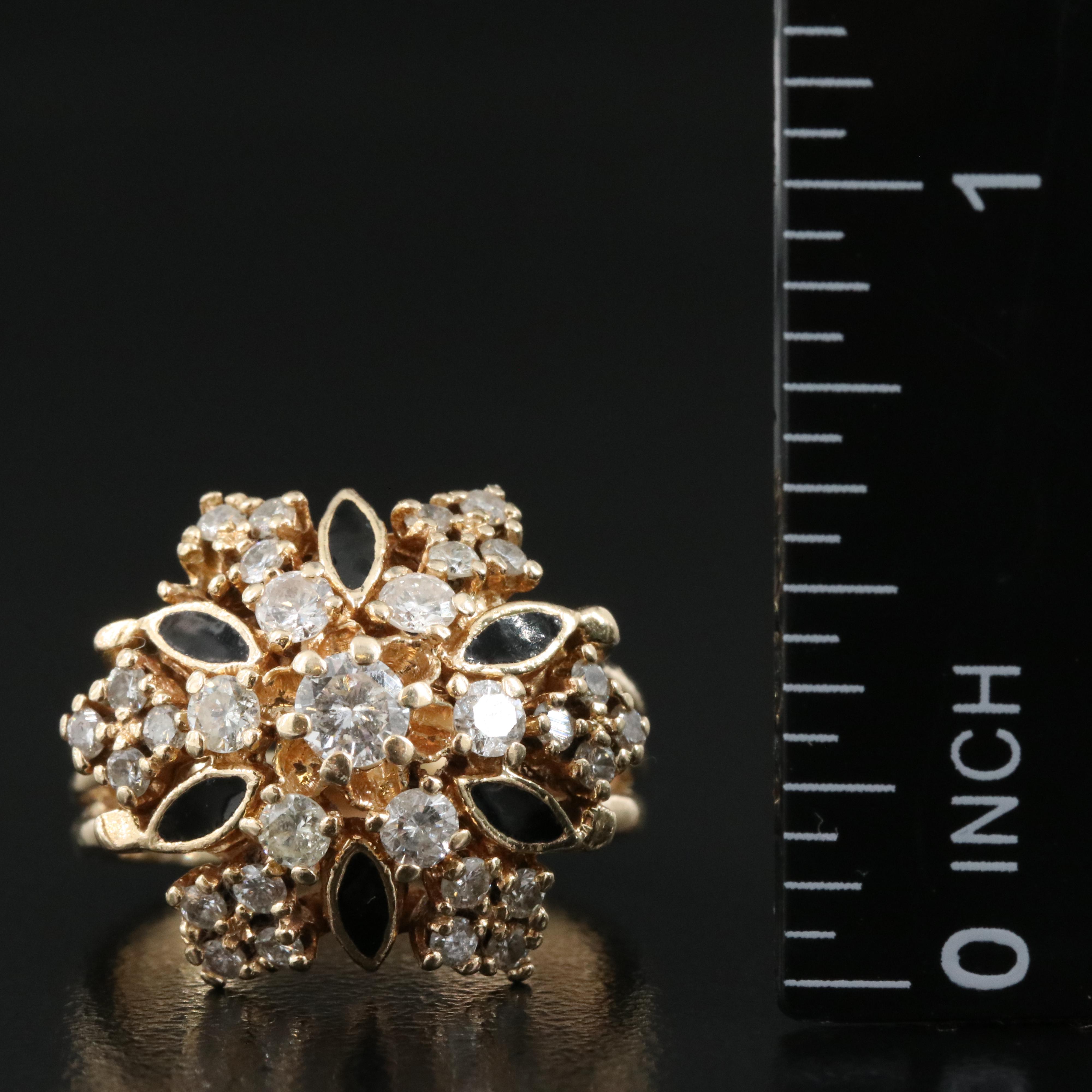 14K 0.97 CTW Diamond and Enamel Cluster Ring