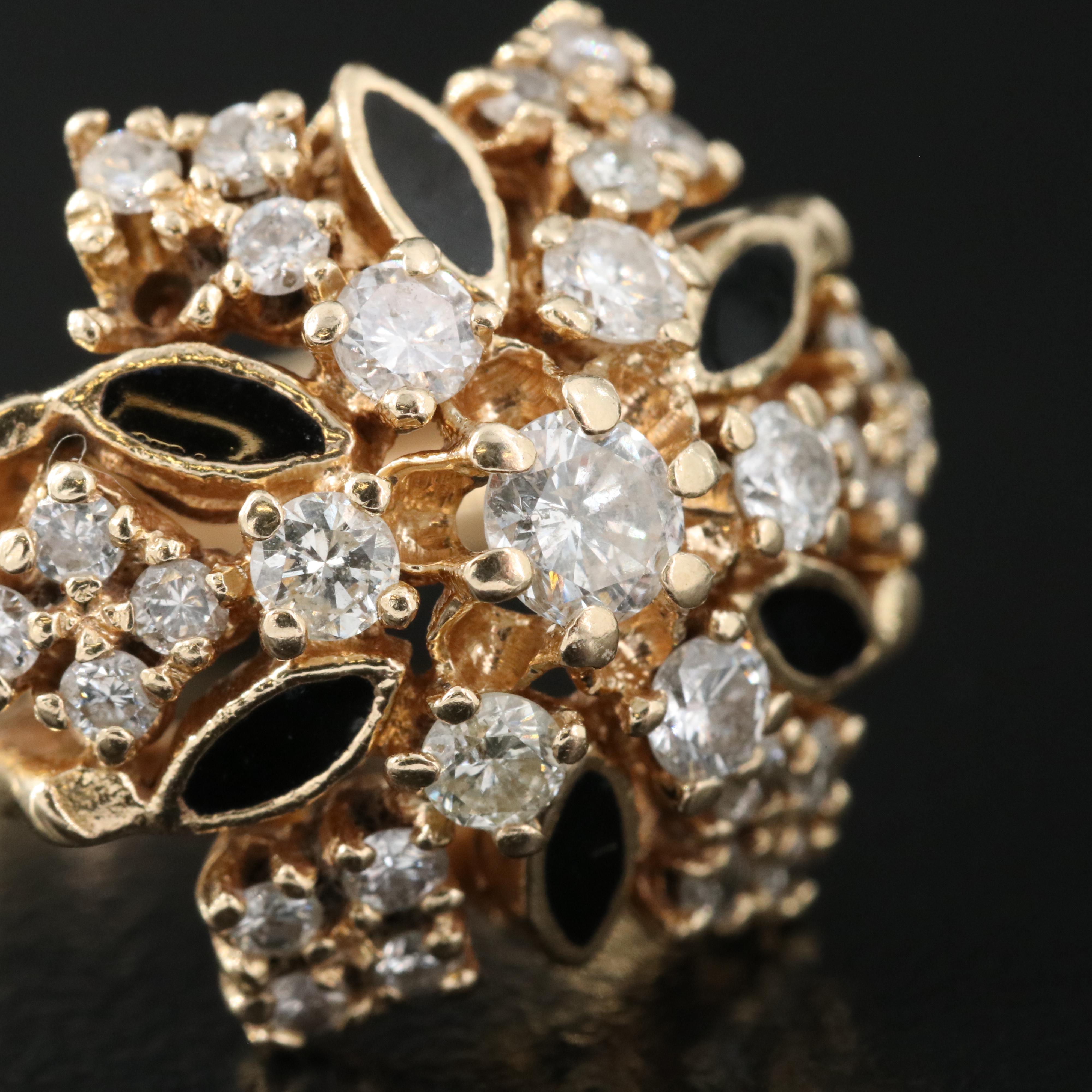 14K 0.97 CTW Diamond and Enamel Cluster Ring