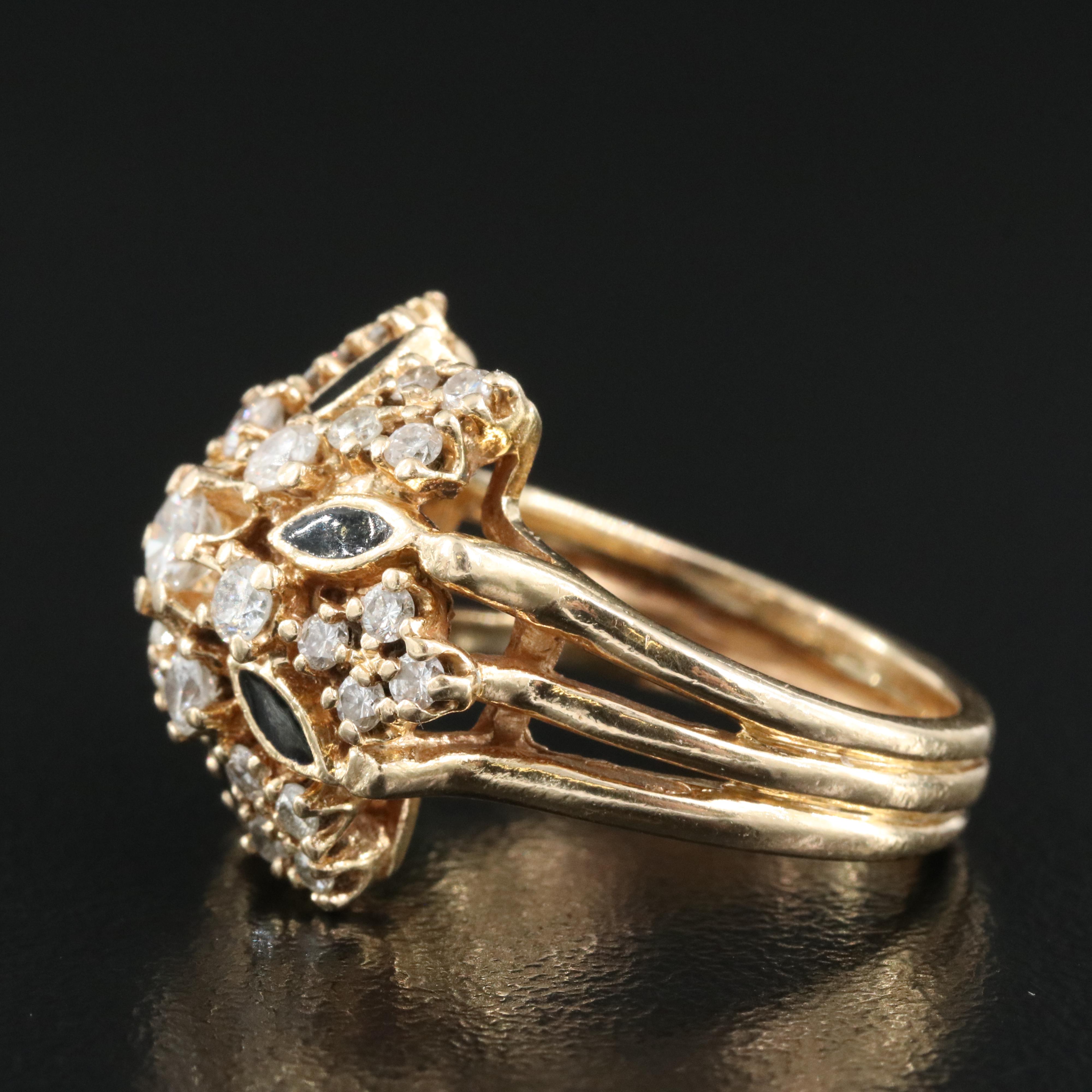 14K 0.97 CTW Diamond and Enamel Cluster Ring