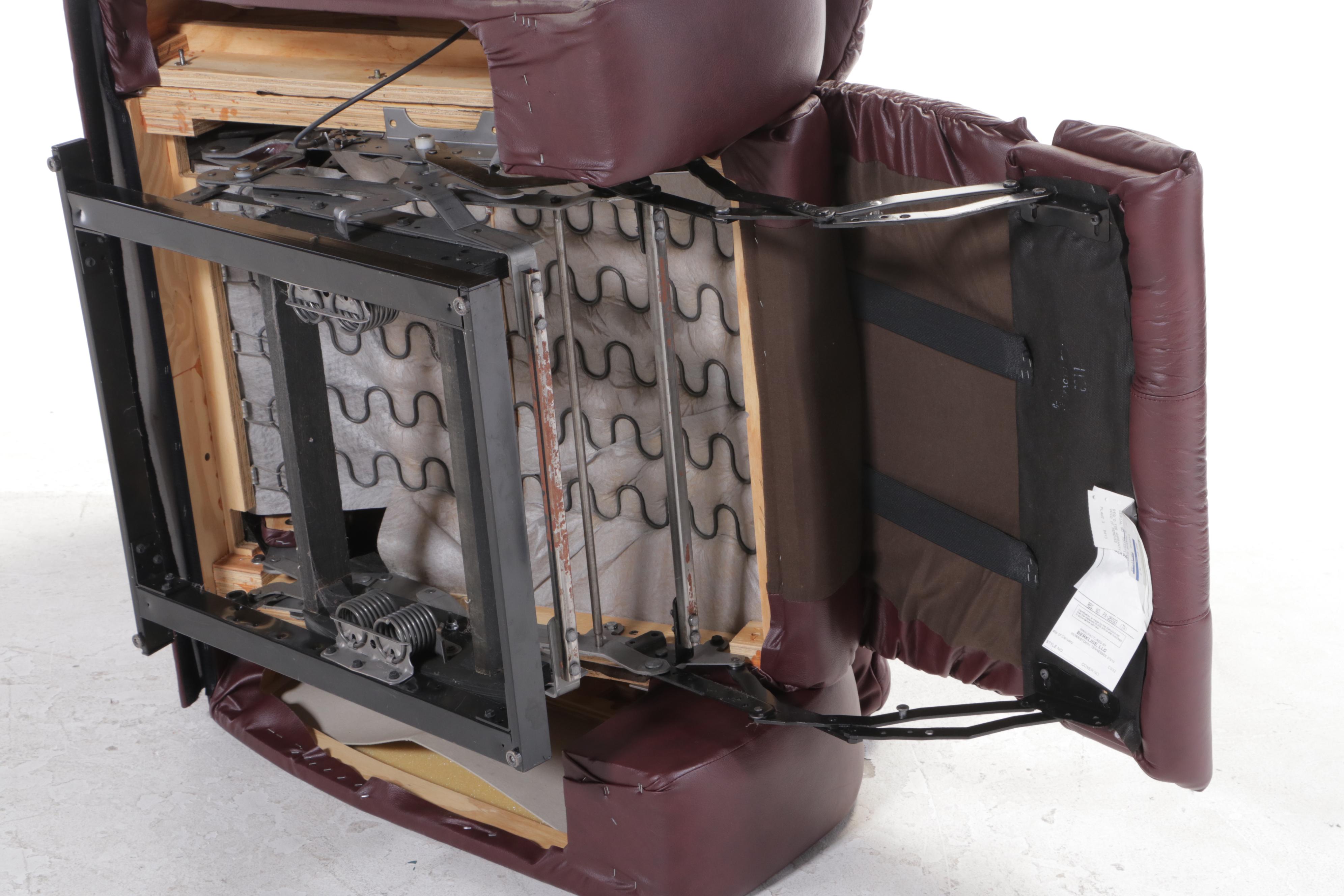 Pair of Burgundy Vinyl Upholstered Overstuffed Armchairs