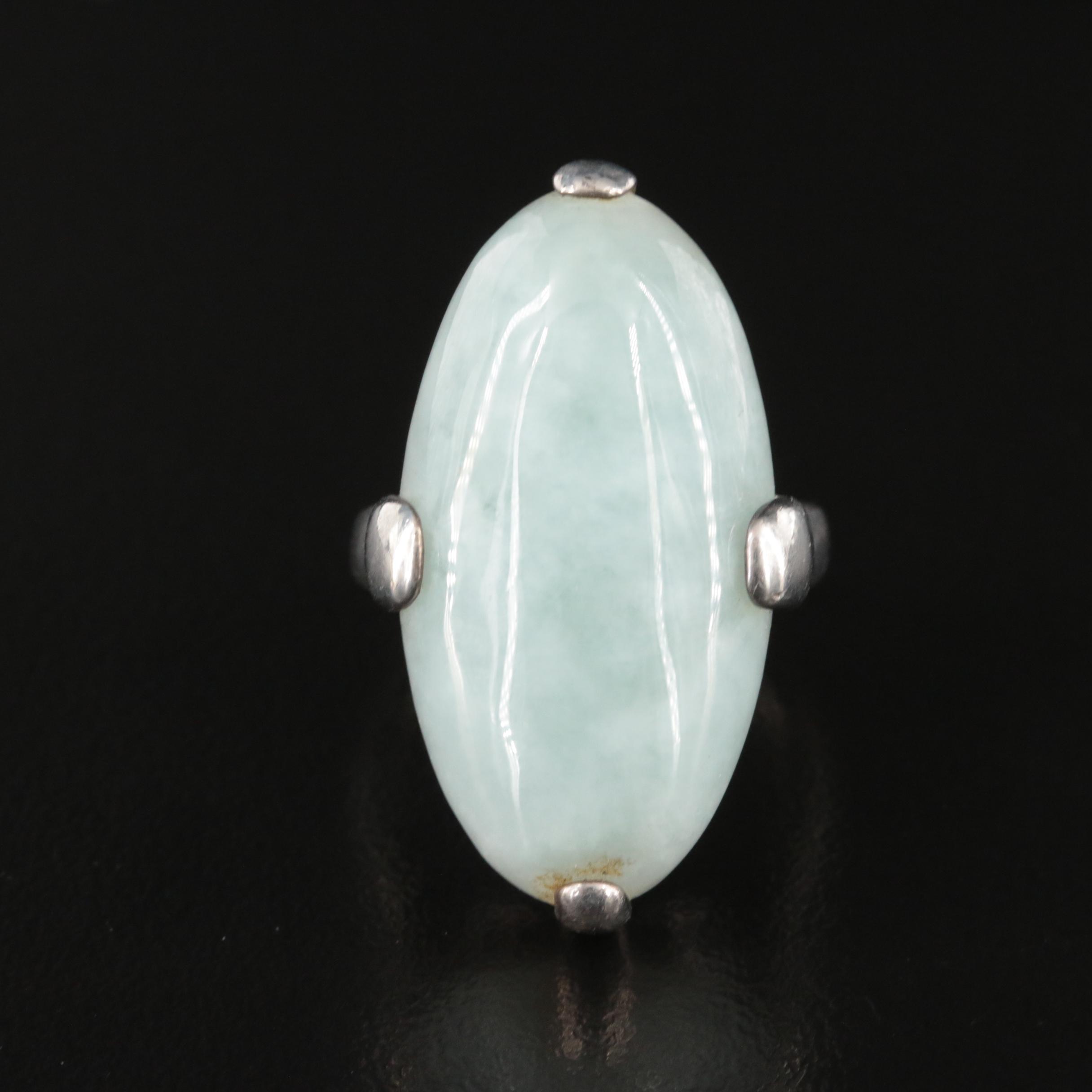 Sterling Jadeite Navette Ring