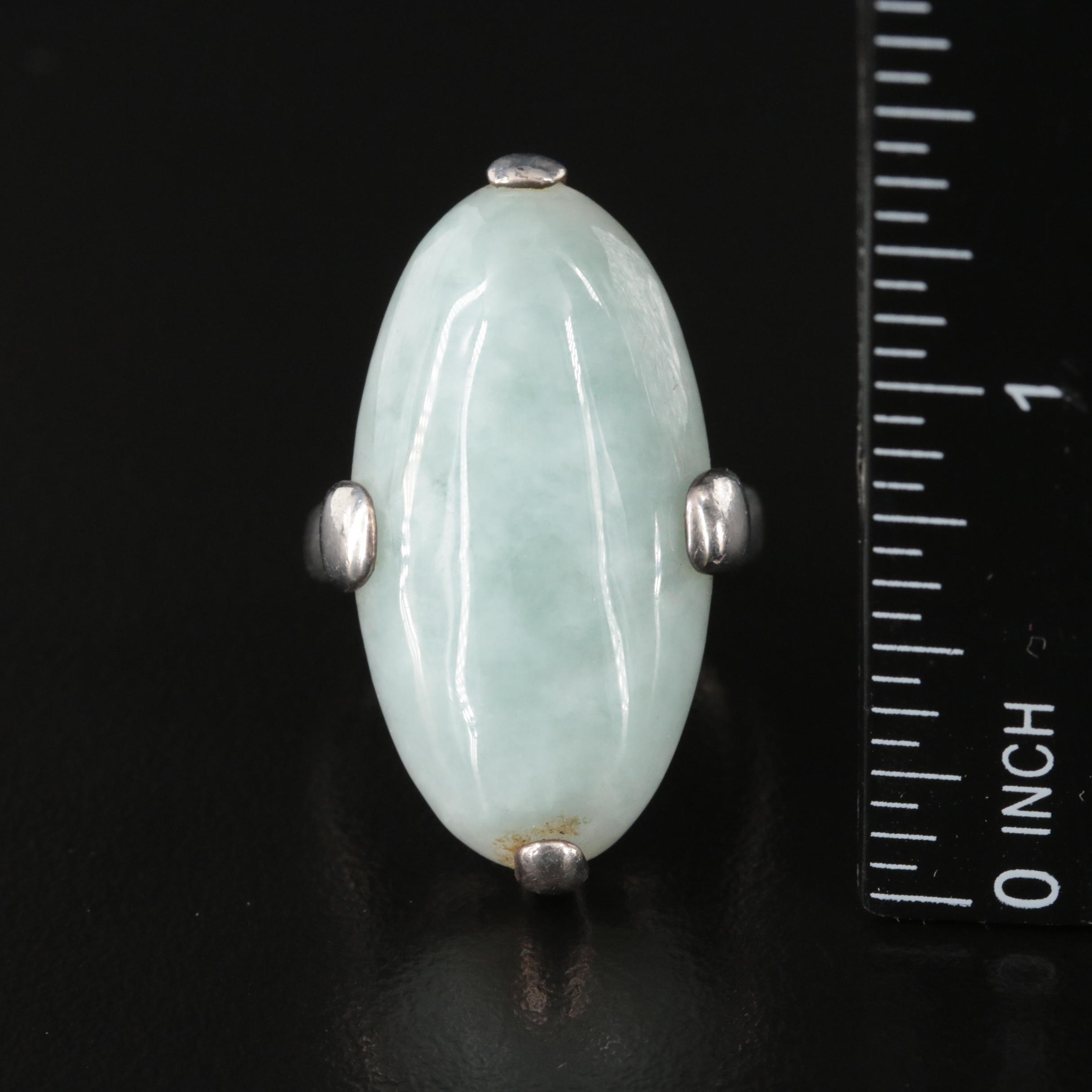 Sterling Jadeite Navette Ring