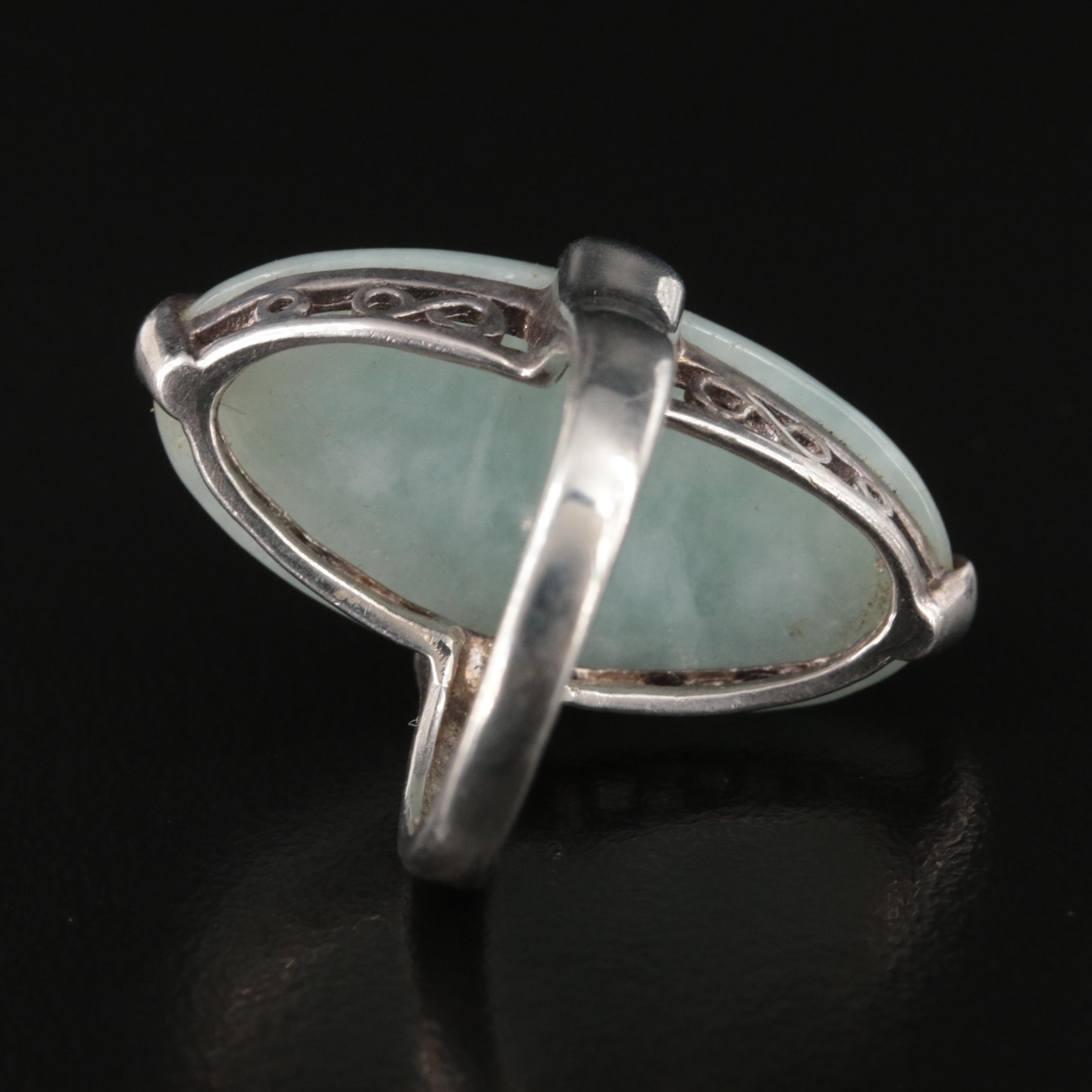 Sterling Jadeite Navette Ring