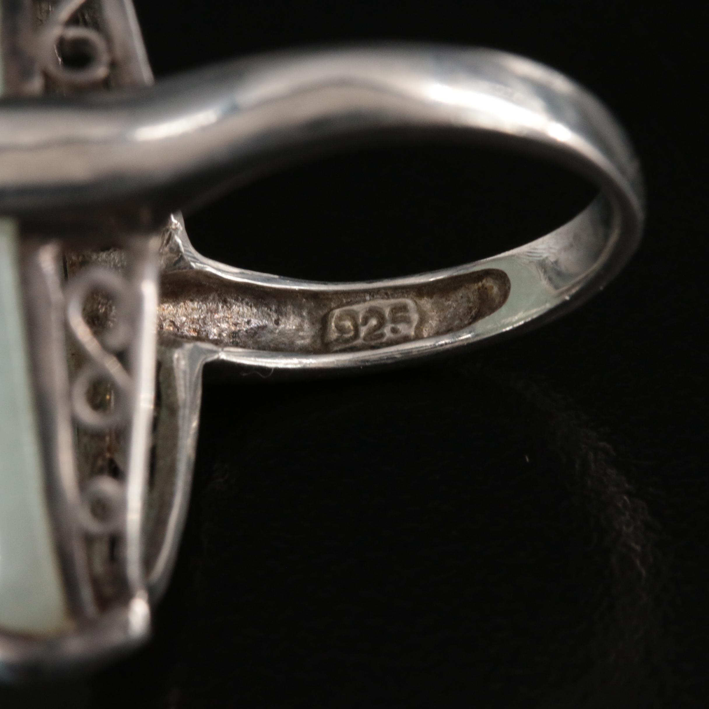 Sterling Jadeite Navette Ring