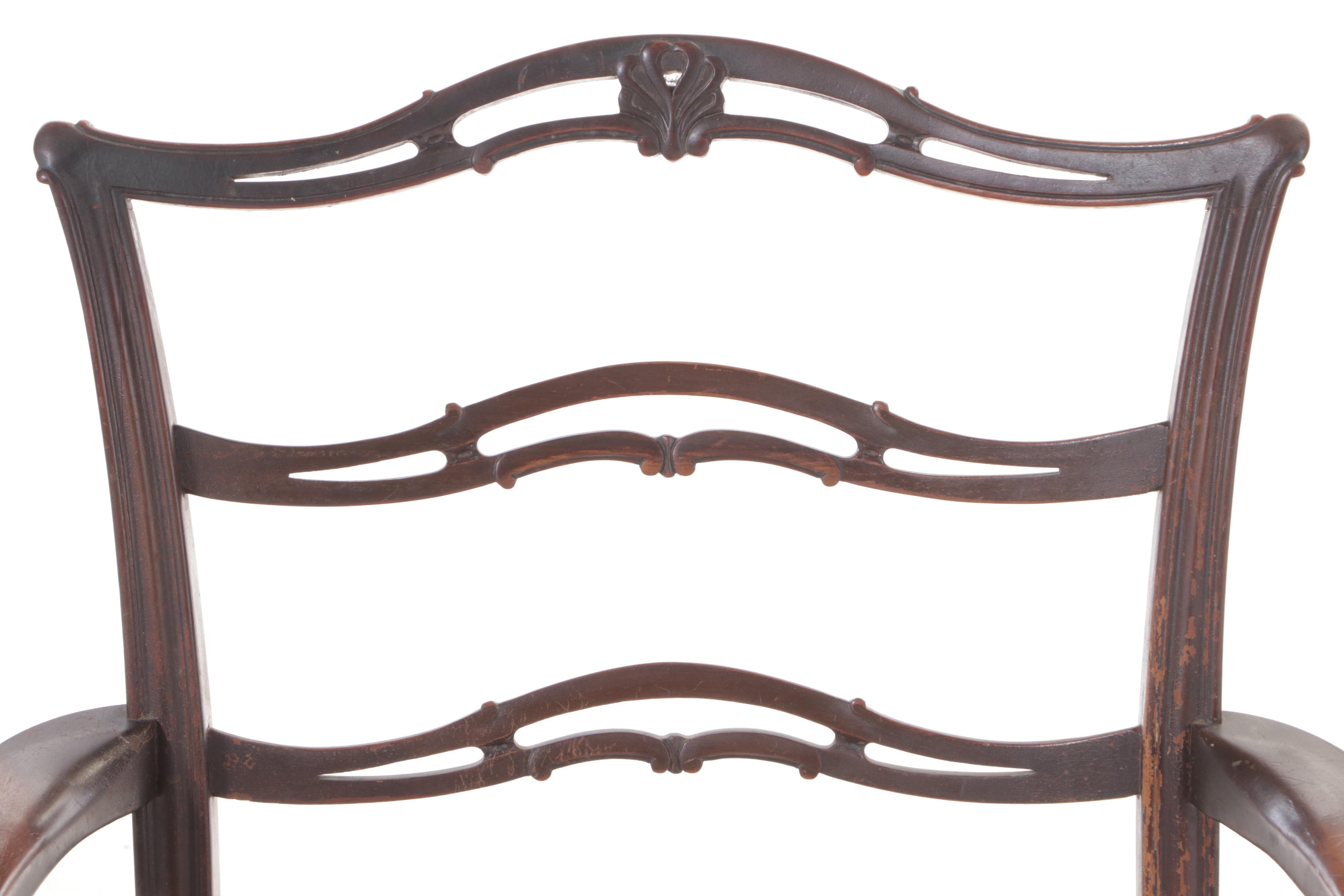 Chippendale Style Mahogany and Flame-Stitched Upholstered Armchair