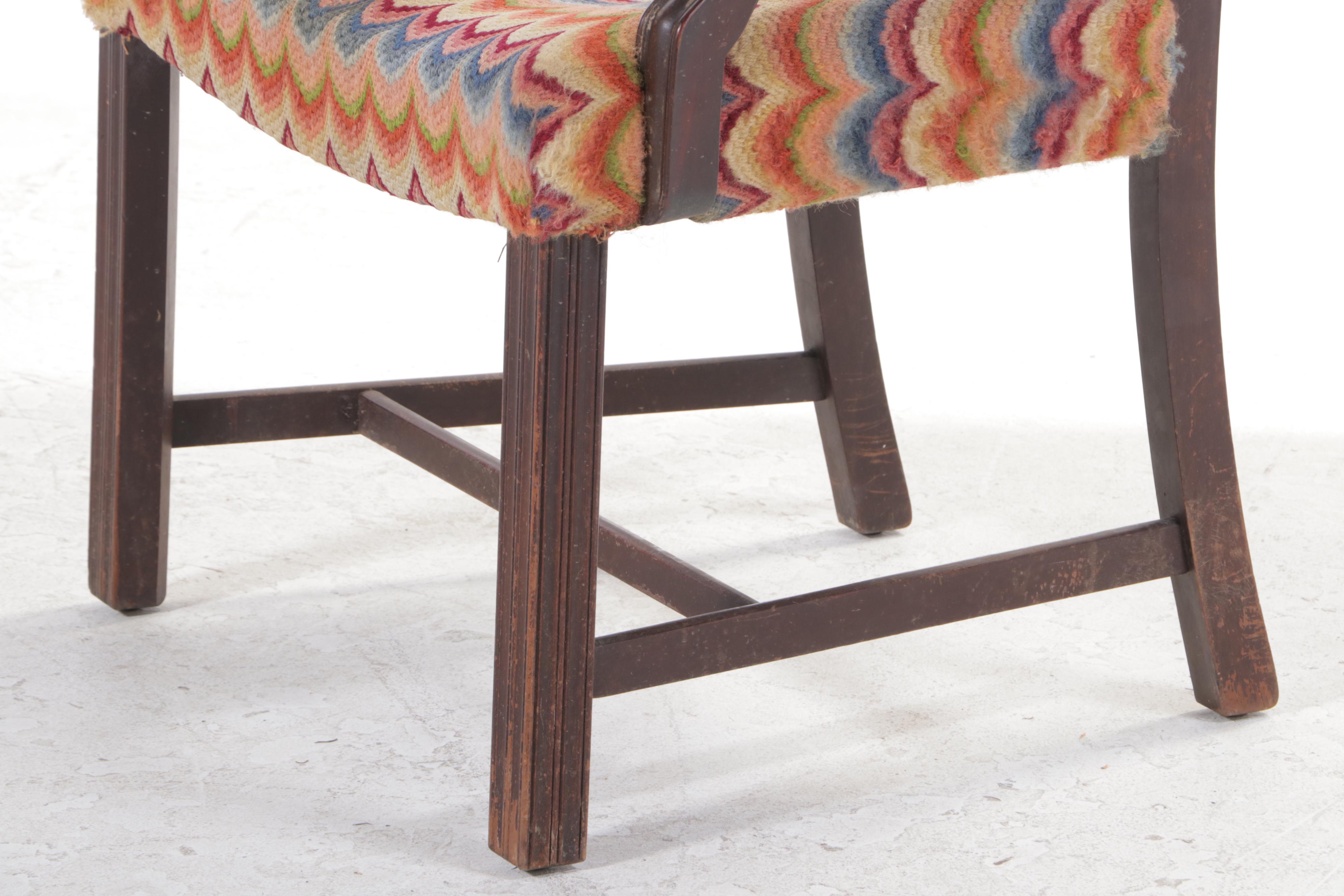 Chippendale Style Mahogany and Flame-Stitched Upholstered Armchair