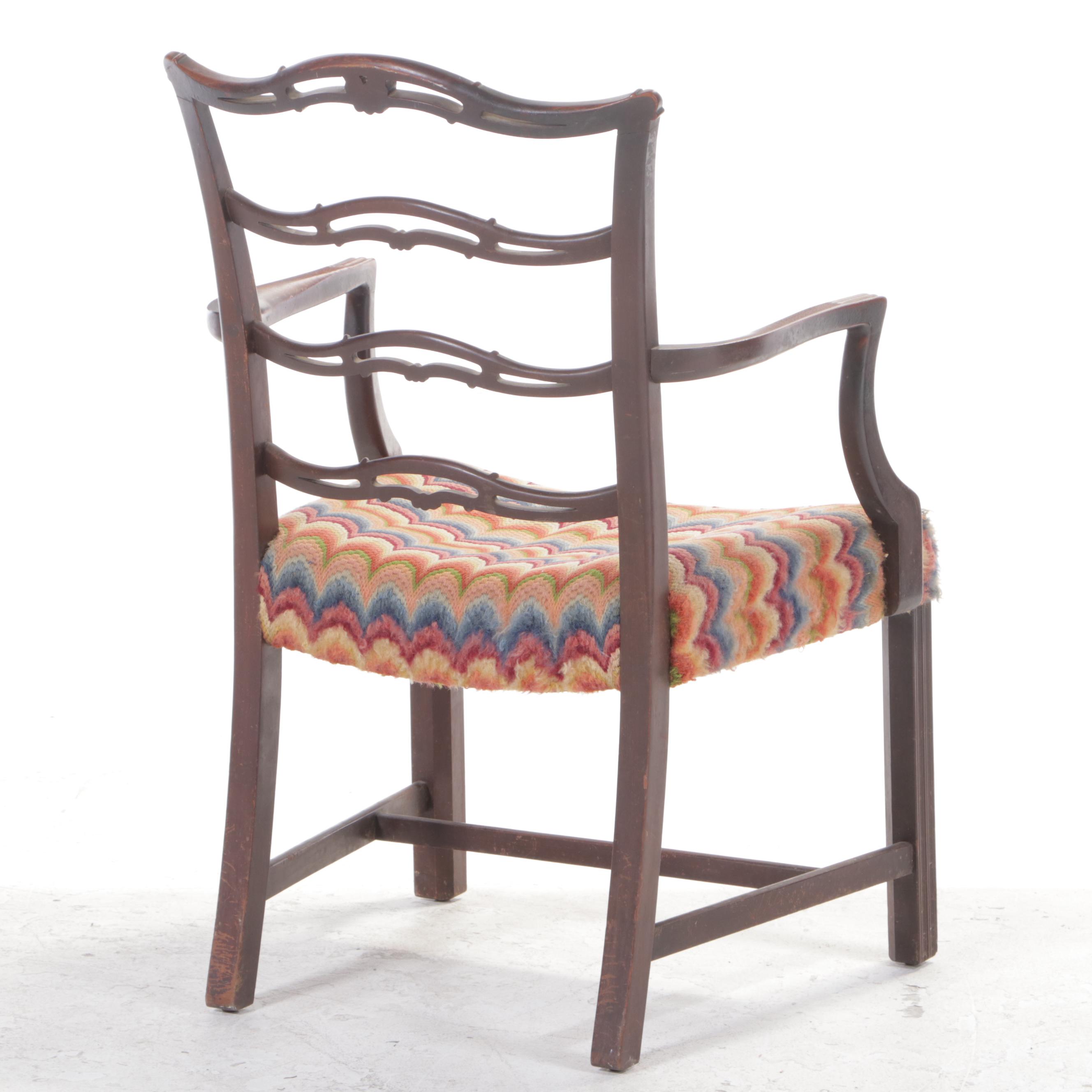 Chippendale Style Mahogany and Flame-Stitched Upholstered Armchair