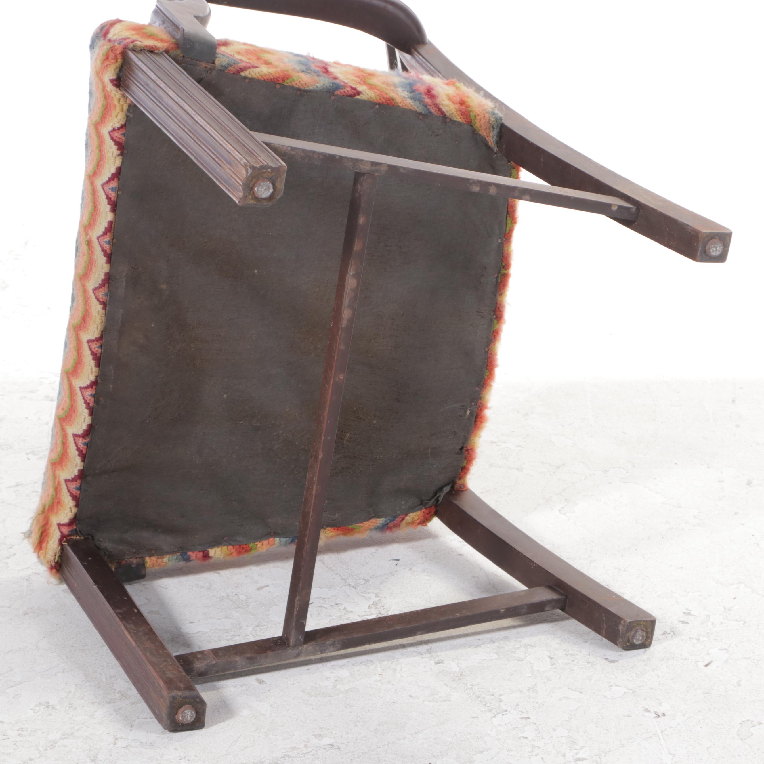 Chippendale Style Mahogany and Flame-Stitched Upholstered Armchair