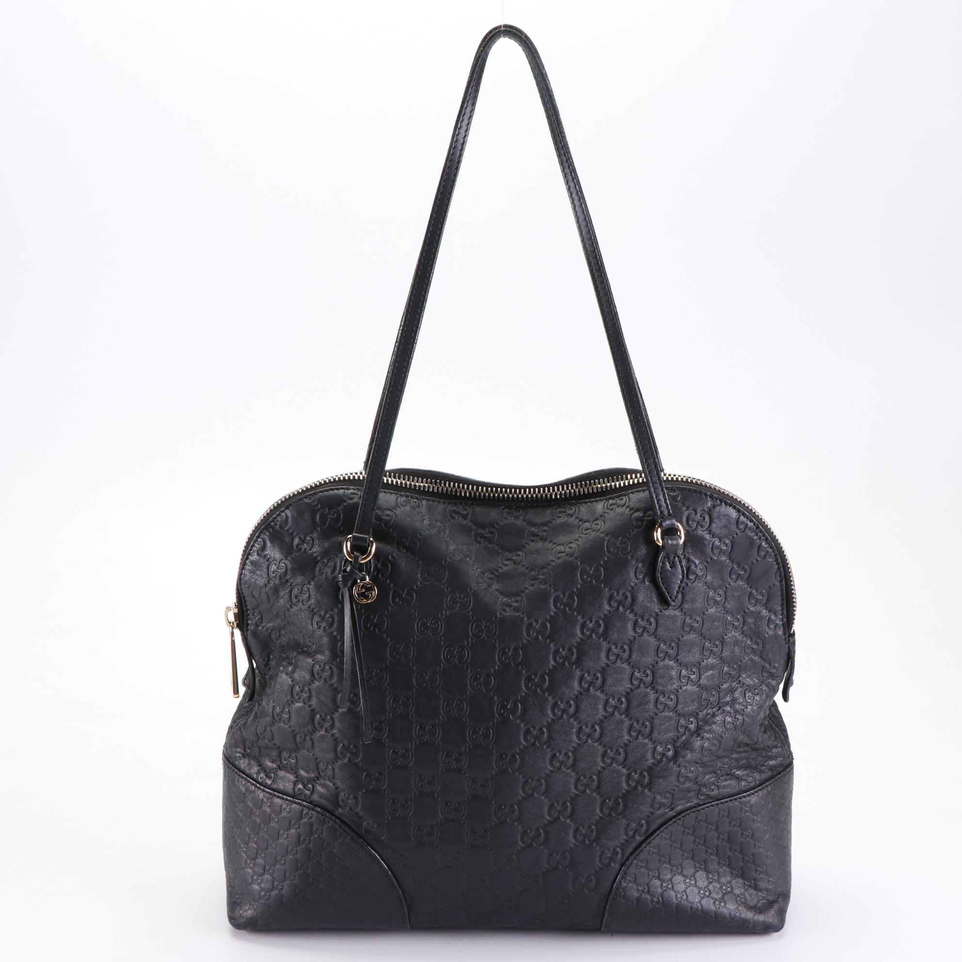 Gucci Bree Dome Shoulder Bag in Black Guccissima Leather
