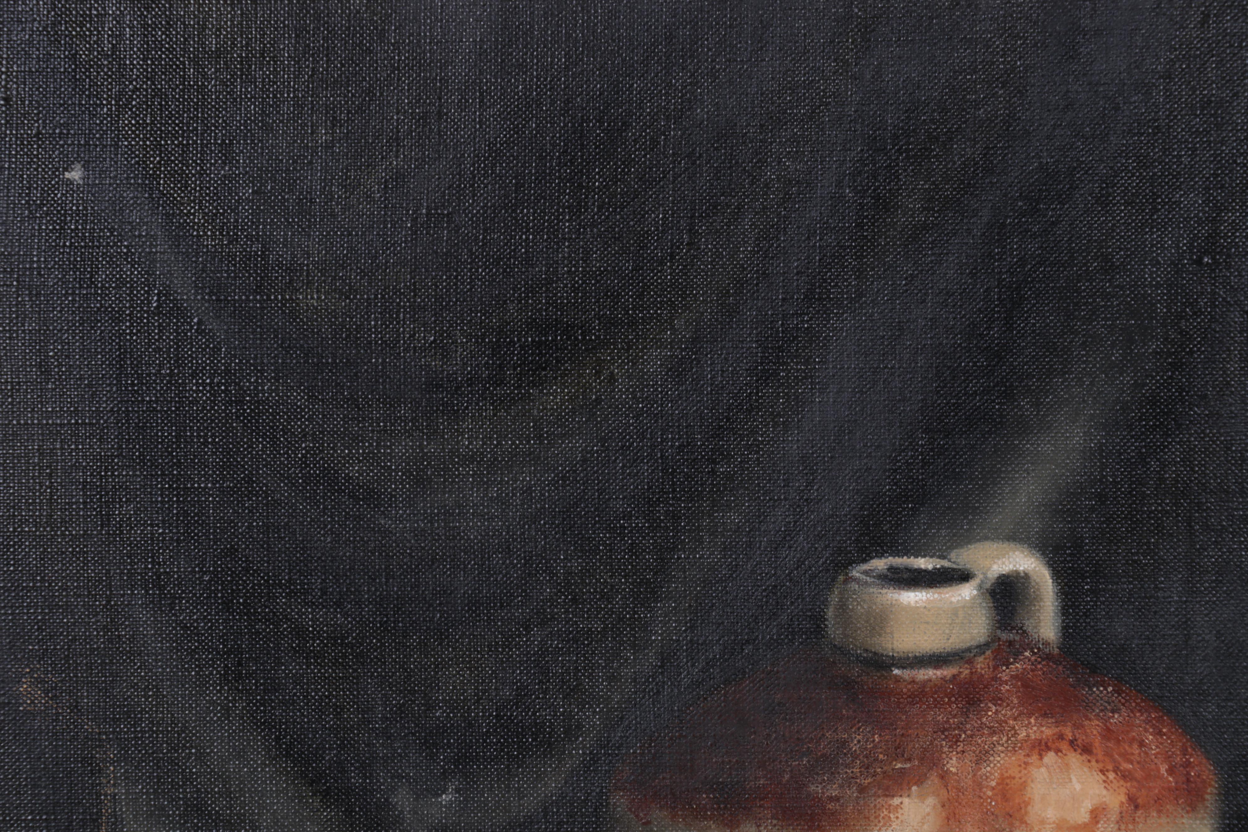 Still Life Oil Painting "Stone Ware," Late 20th Century