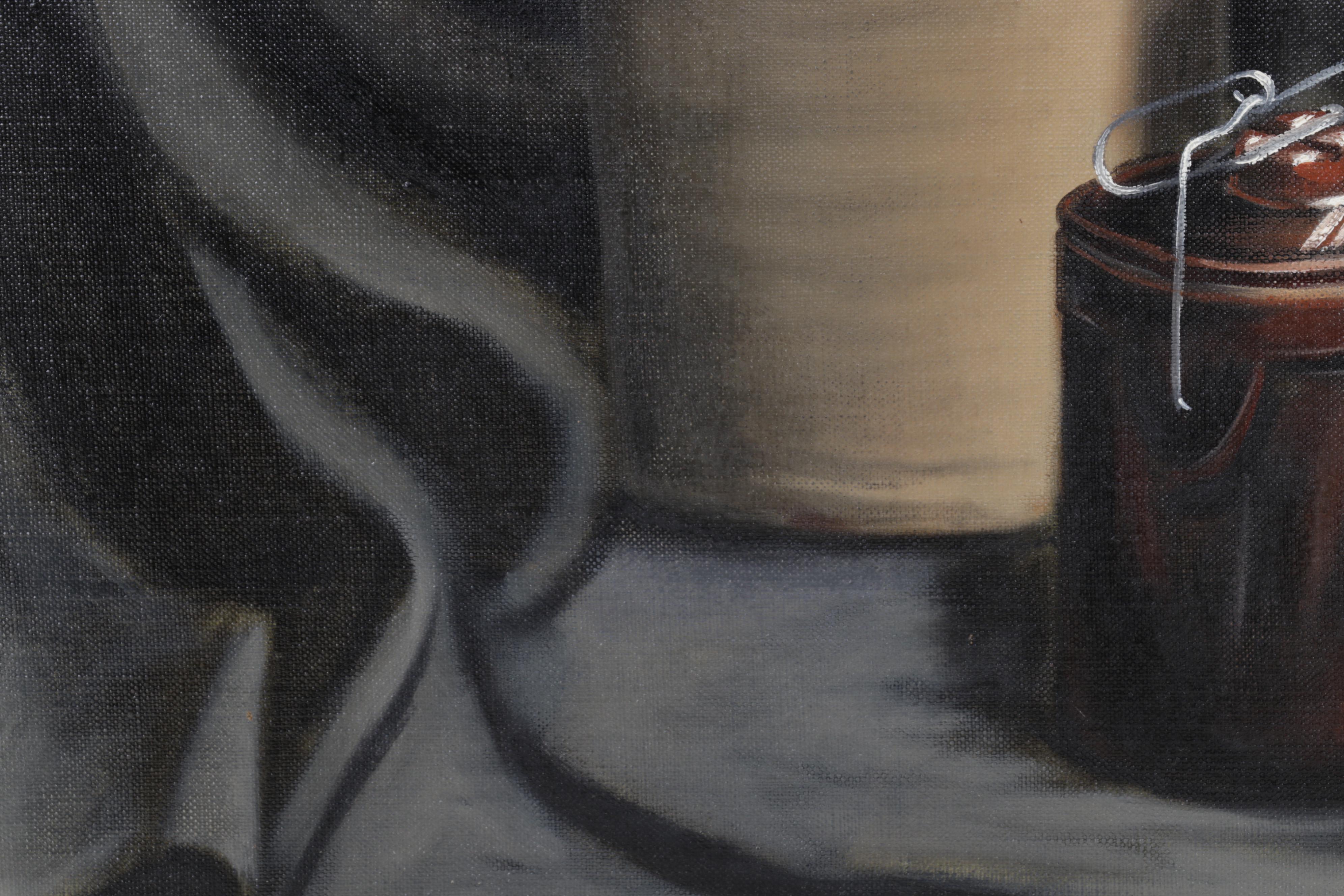 Still Life Oil Painting "Stone Ware," Late 20th Century