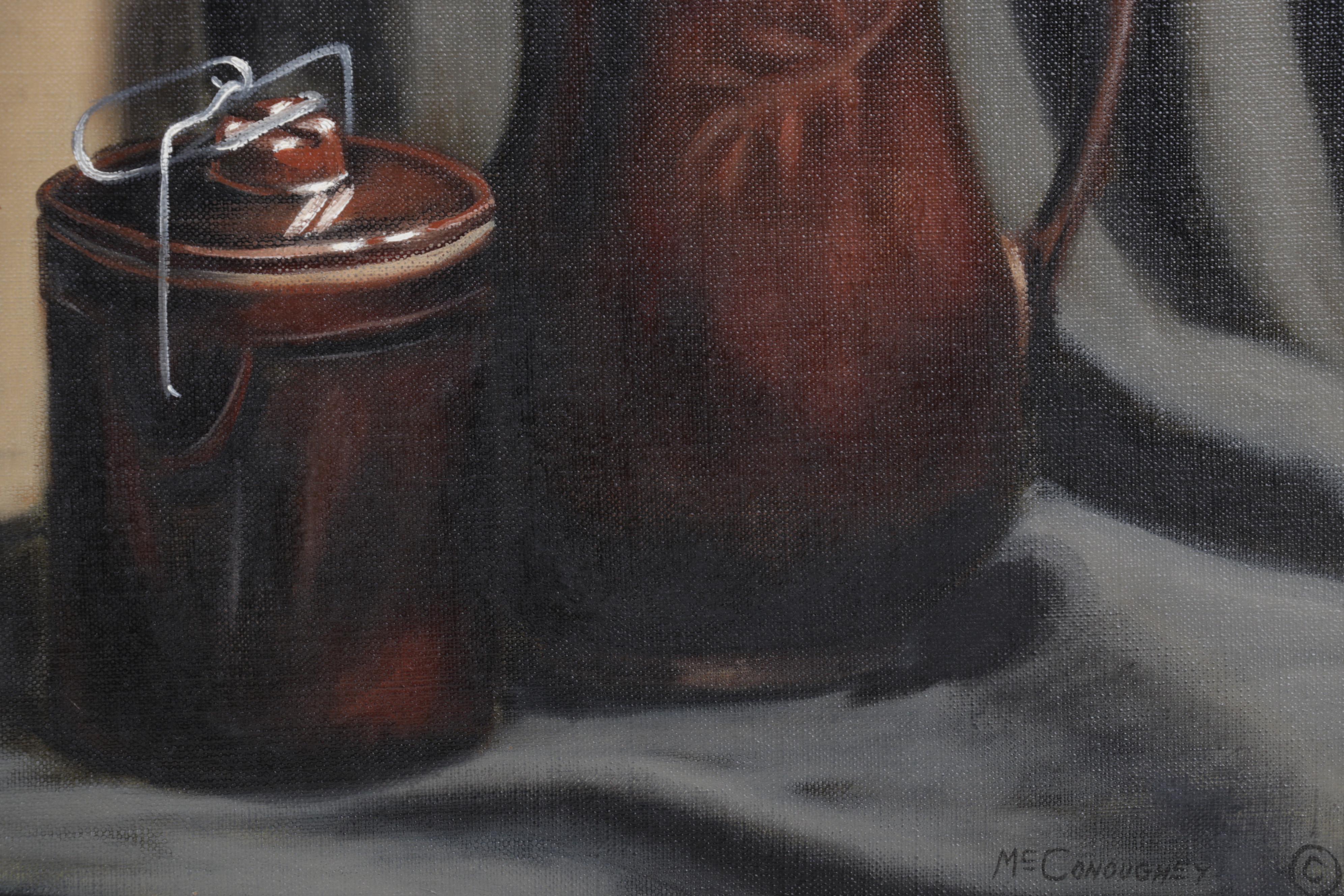Still Life Oil Painting "Stone Ware," Late 20th Century