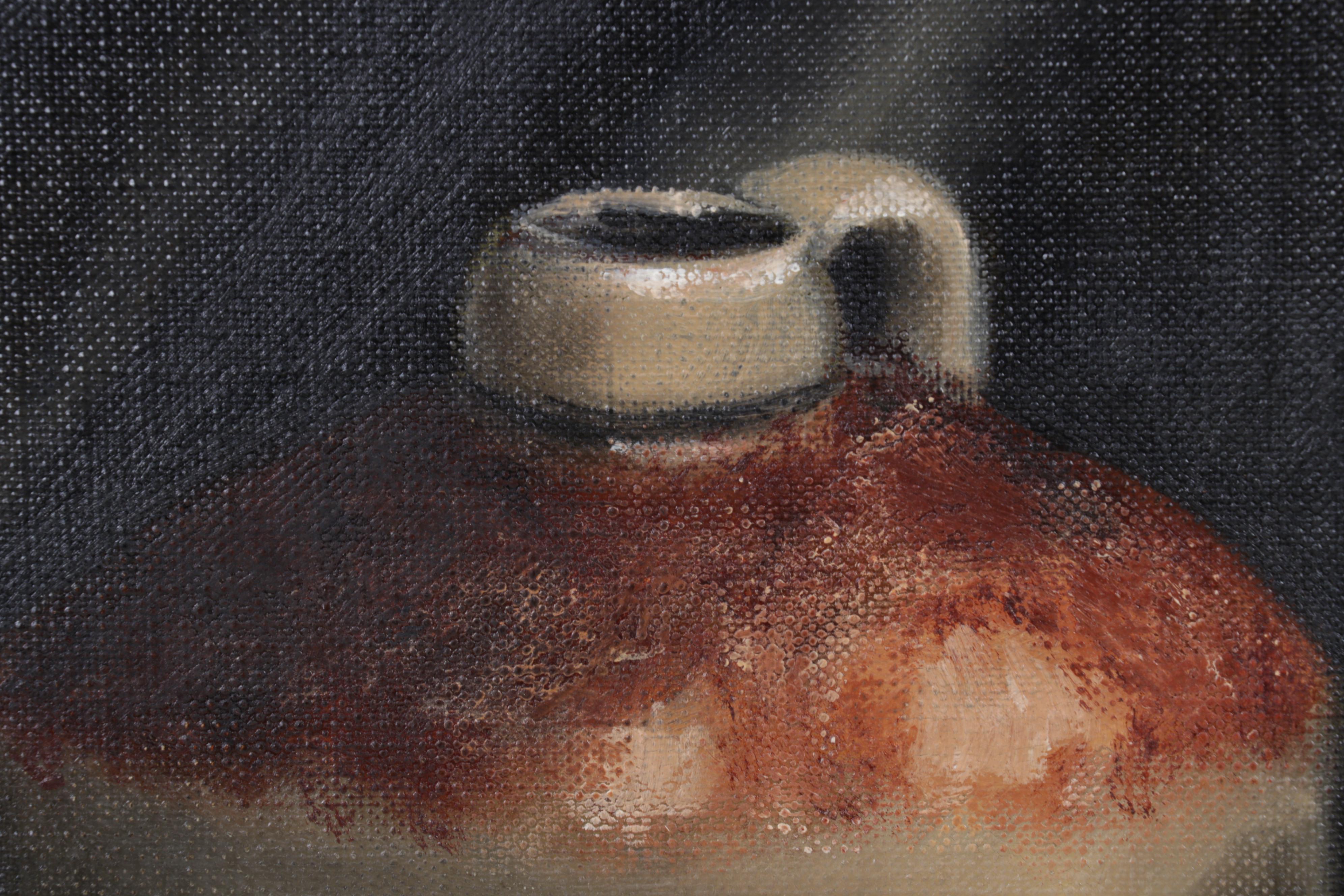 Still Life Oil Painting "Stone Ware," Late 20th Century