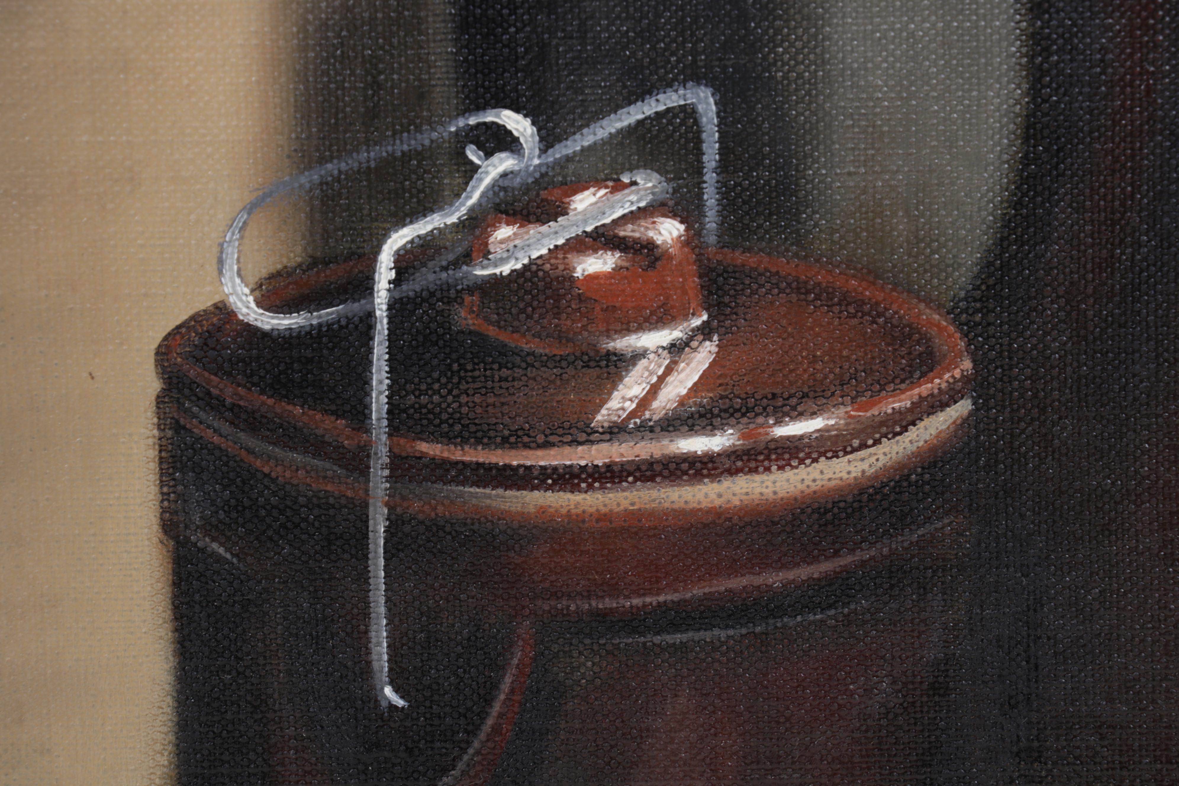 Still Life Oil Painting "Stone Ware," Late 20th Century