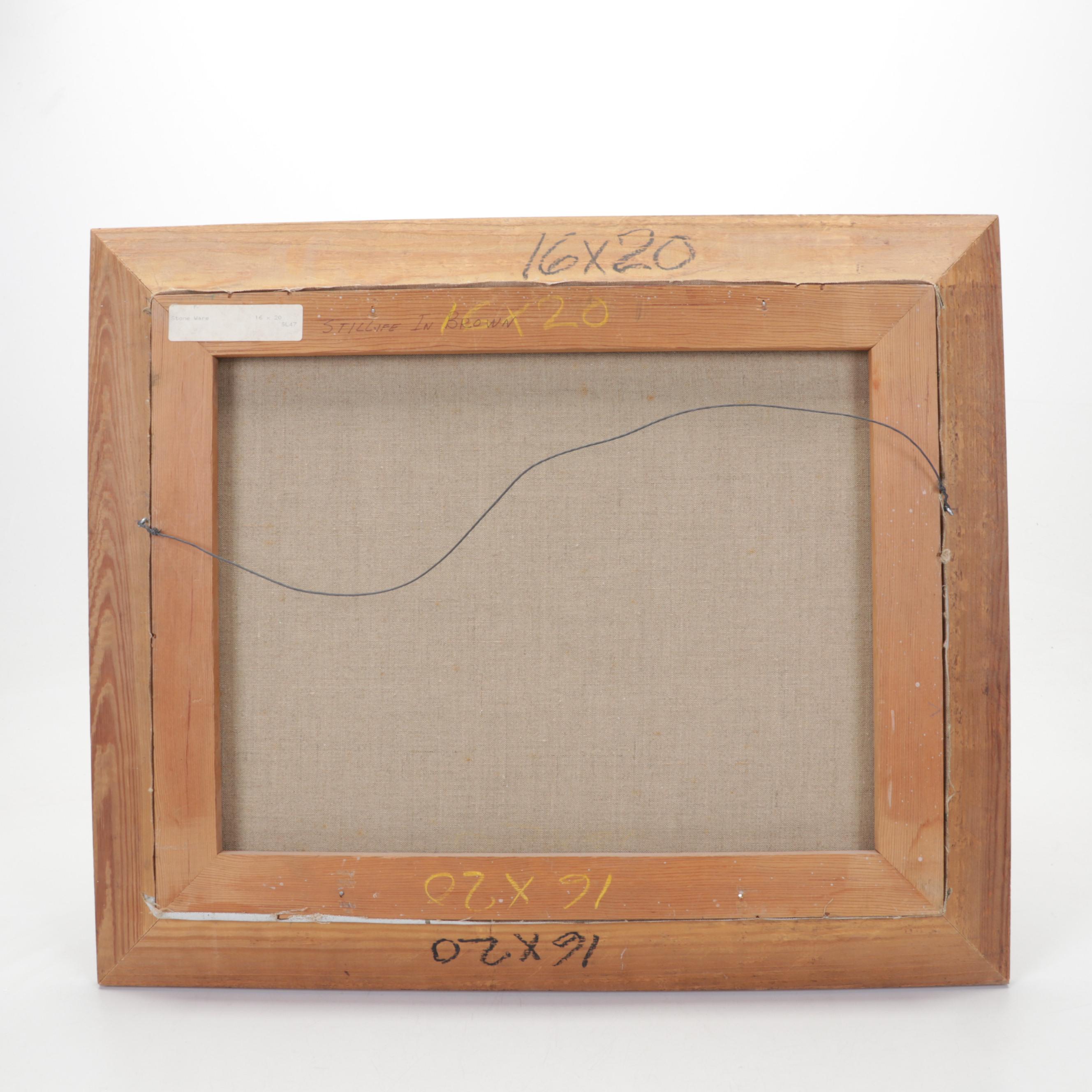 Still Life Oil Painting "Stone Ware," Late 20th Century