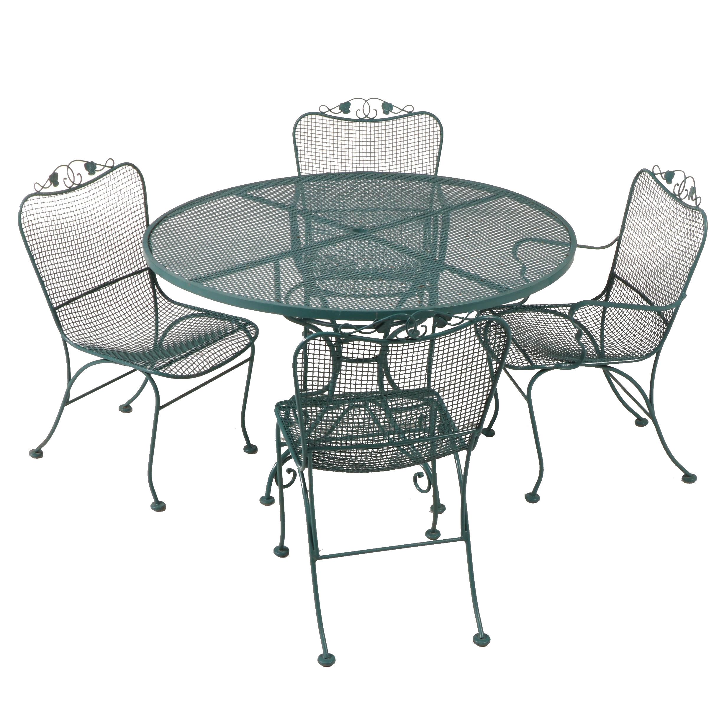 Wrought Iron Patio Dining Table and Four Chairs, Mid to Late 20th Century
