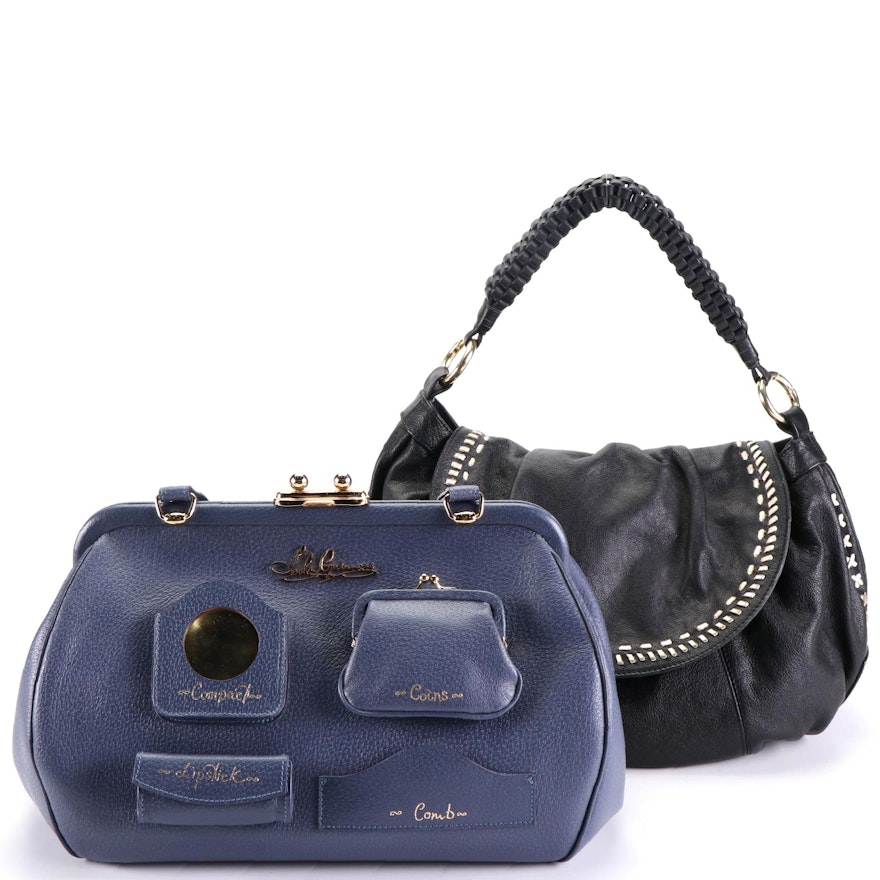 Lulu Guinness Frame Bag with Kisslock in Leather and Bergē Flap Front Satchel