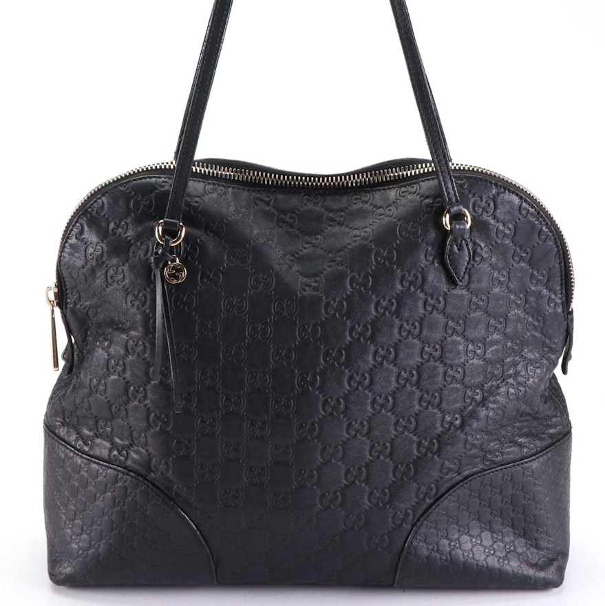 Gucci Bree Dome Shoulder Bag in Black Guccissima Leather