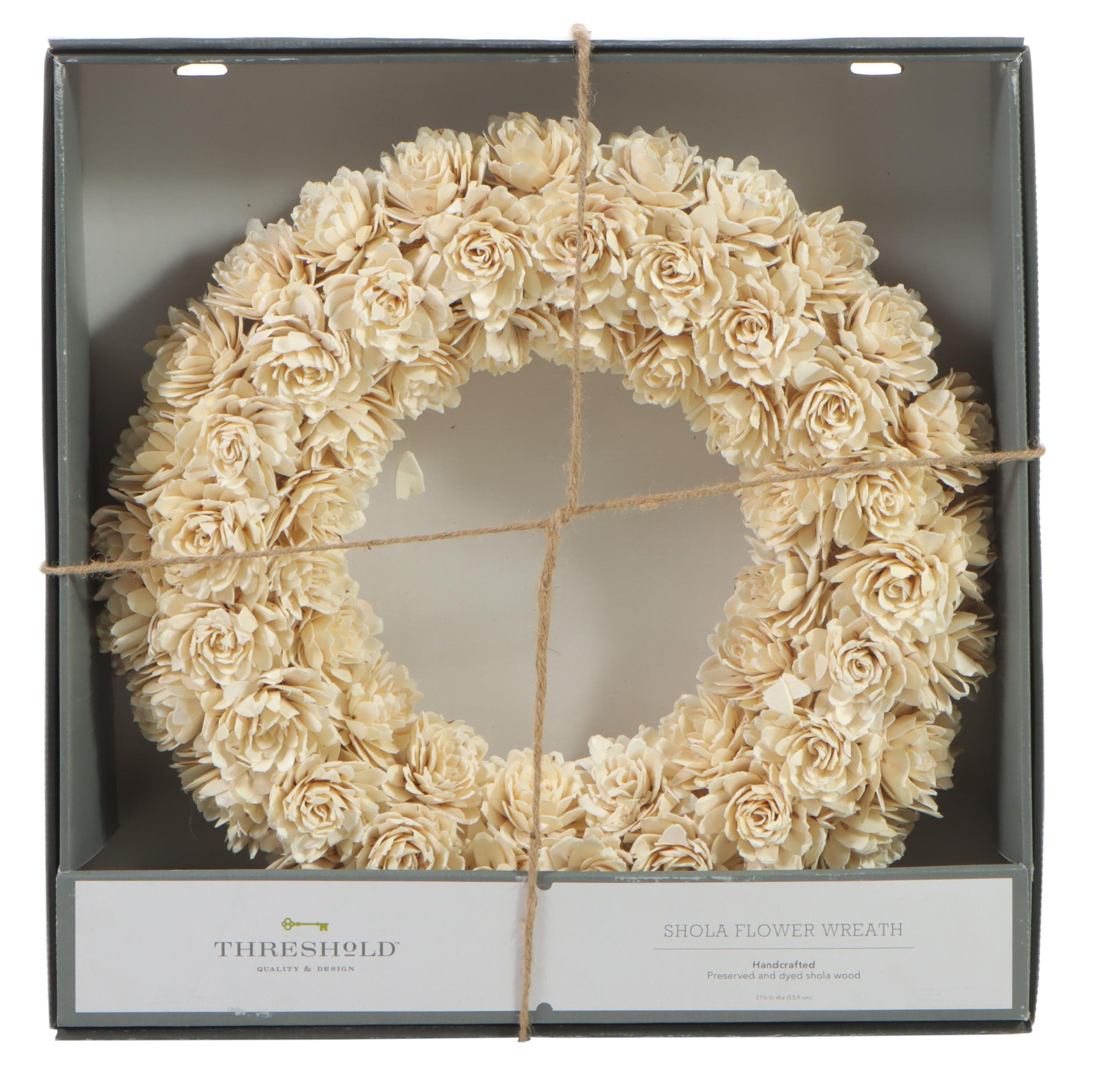 Threshold White Shola Wood Flower Wreath