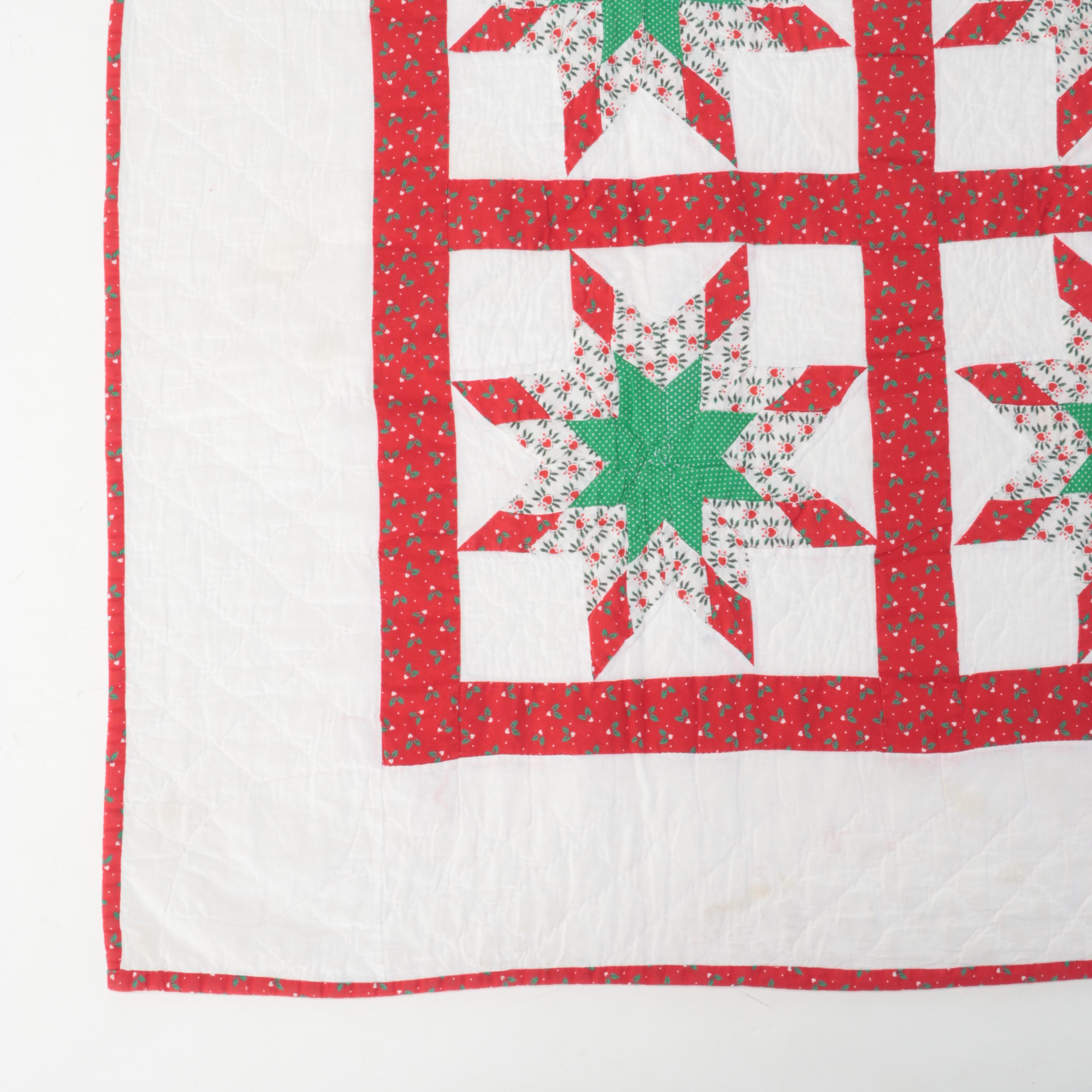 Hand-Pieced "Lone Star" Quilt and Other Christmas Themed Throws and Pillows
