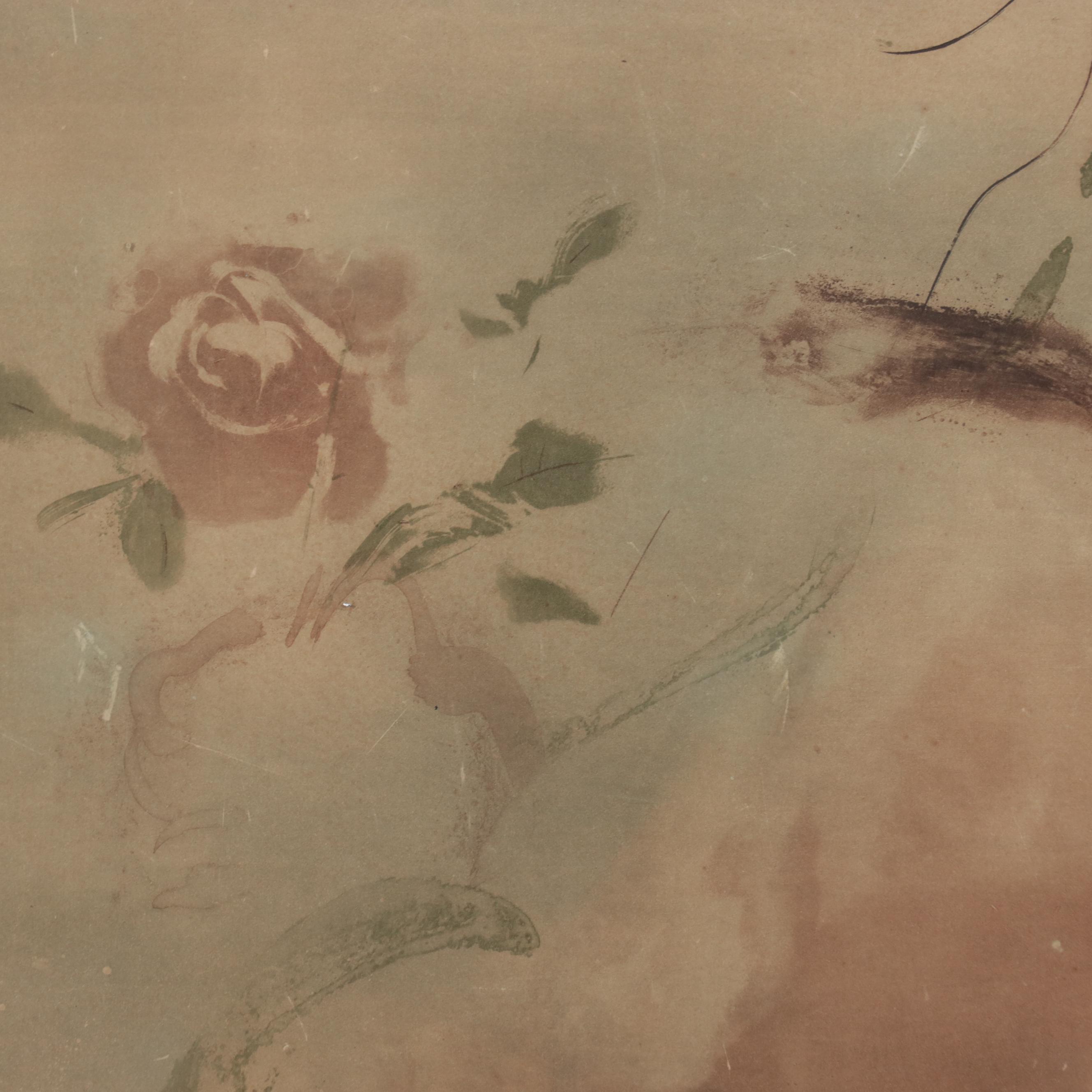 Kaiko Moti Engraving of Woman Holding a Rose, Circa 1970