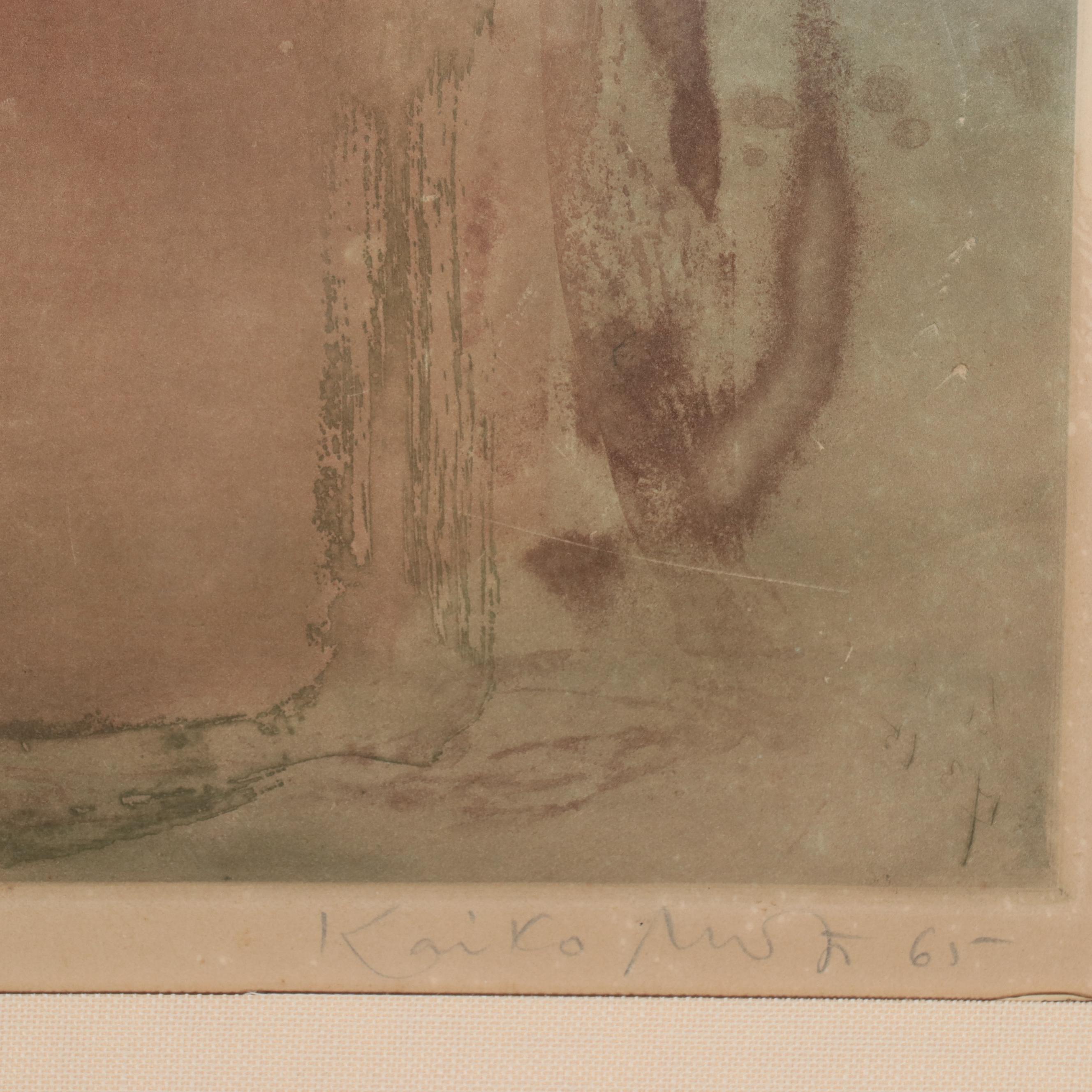 Kaiko Moti Engraving of Woman Holding a Rose, Circa 1970