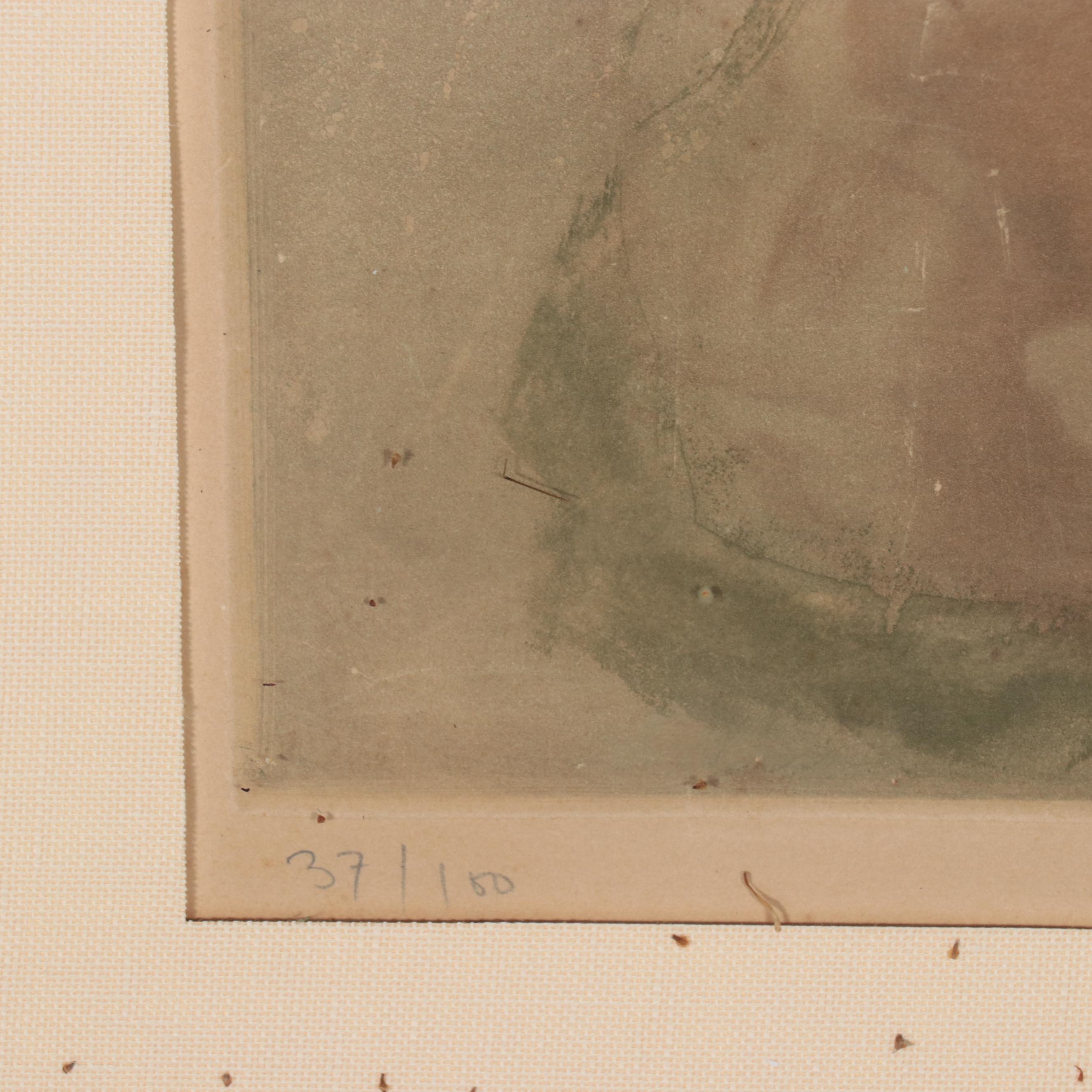 Kaiko Moti Engraving of Woman Holding a Rose, Circa 1970