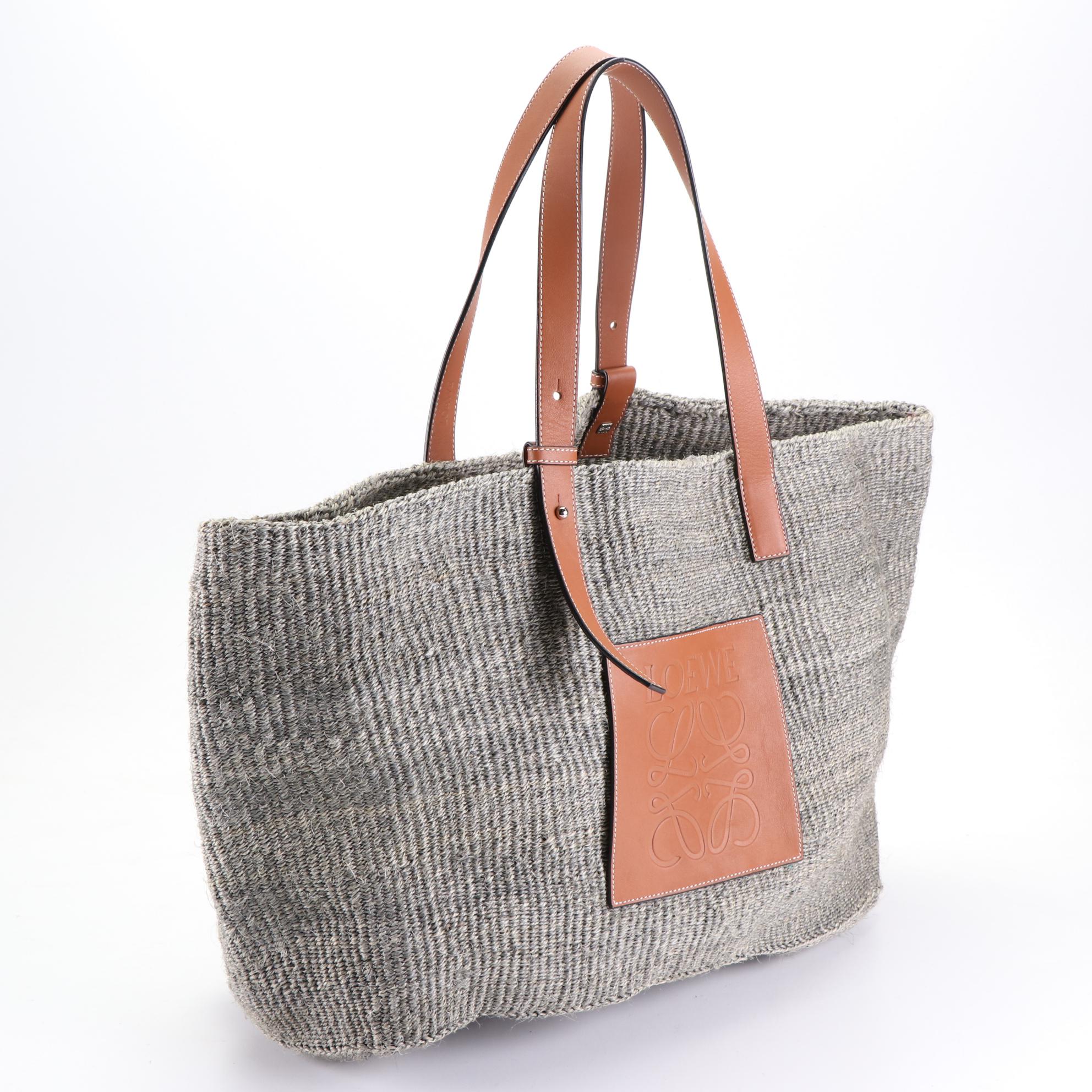 Loewe Basket Bag in Jute and Calfskin with Anagram Patch
