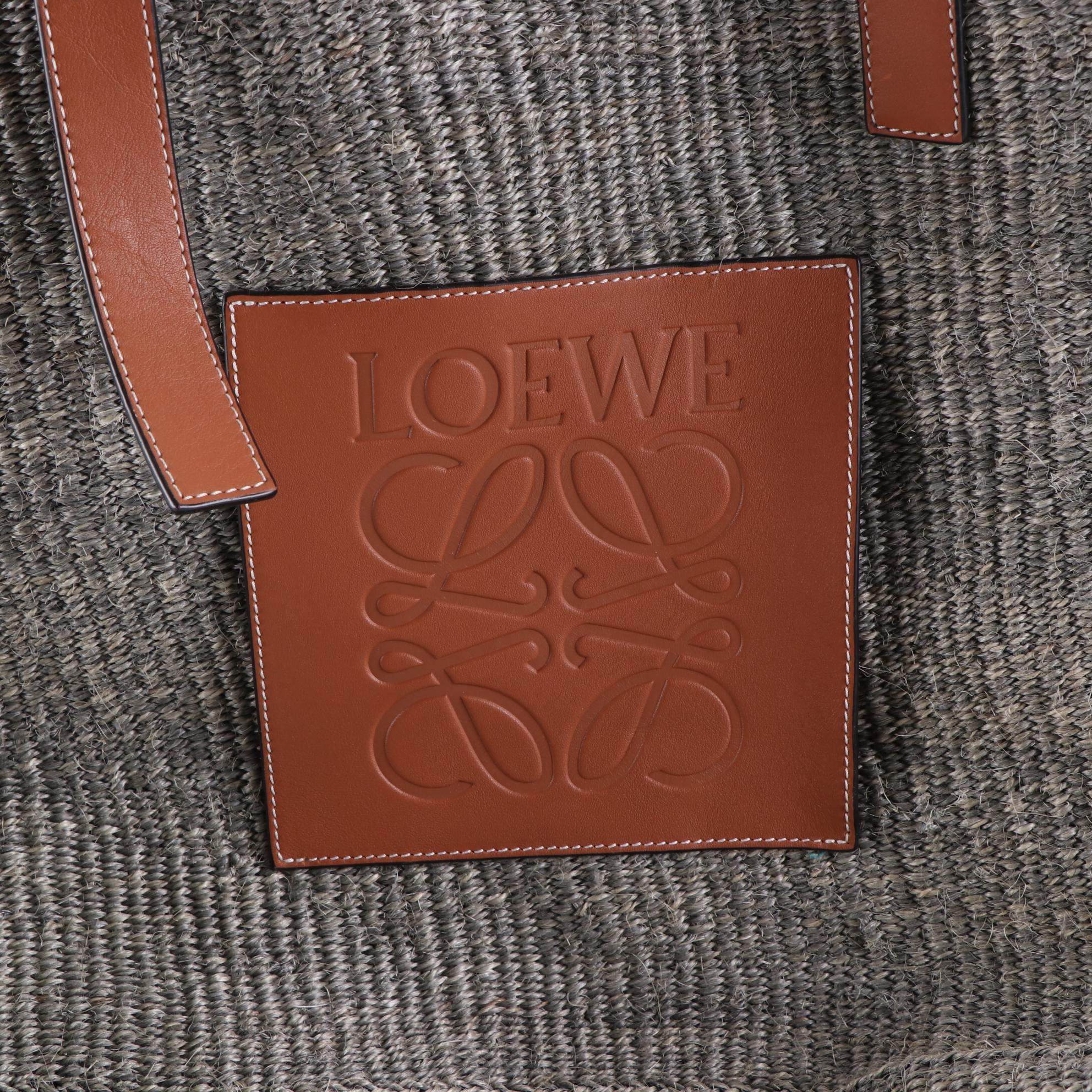 Loewe Basket Bag in Jute and Calfskin with Anagram Patch