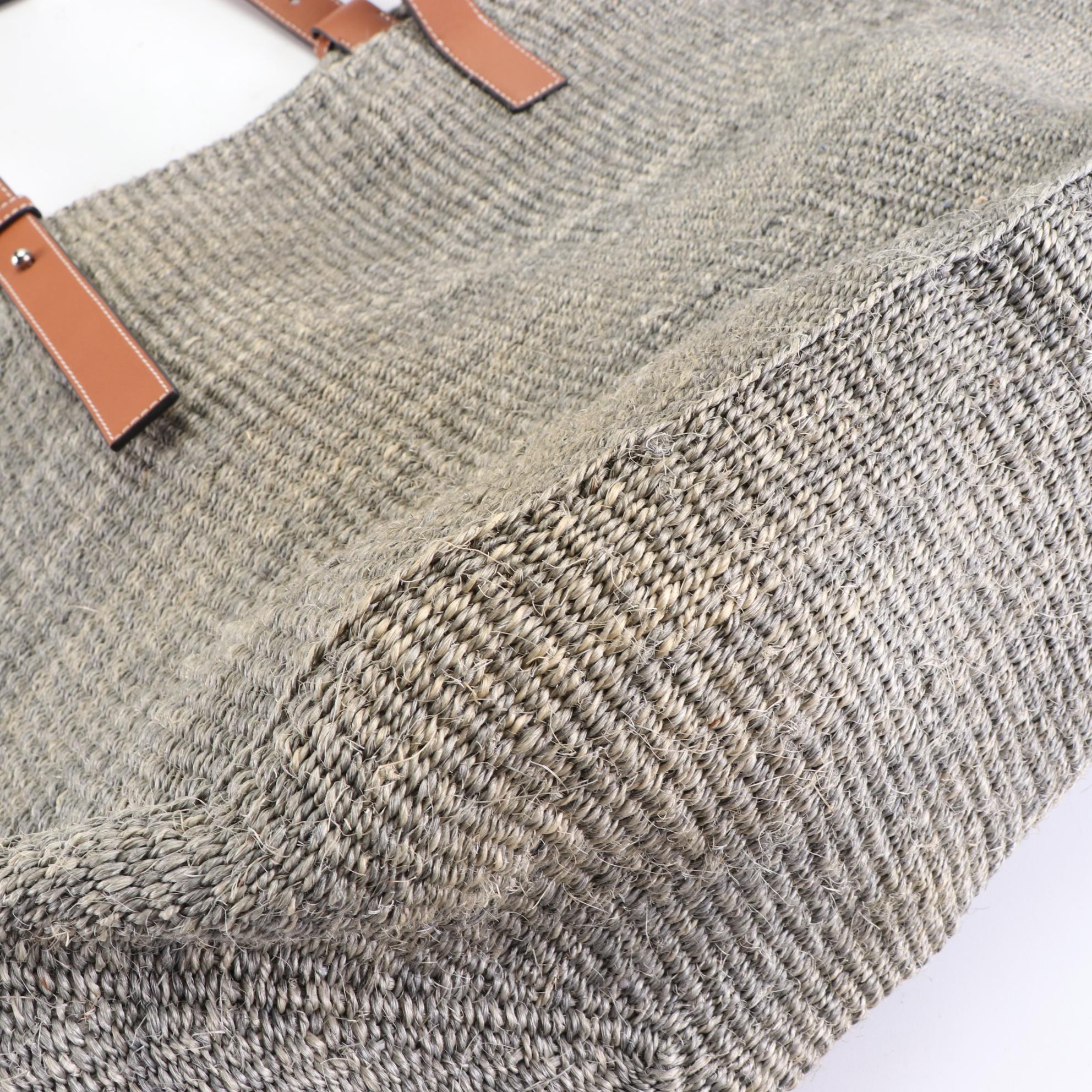 Loewe Basket Bag in Jute and Calfskin with Anagram Patch