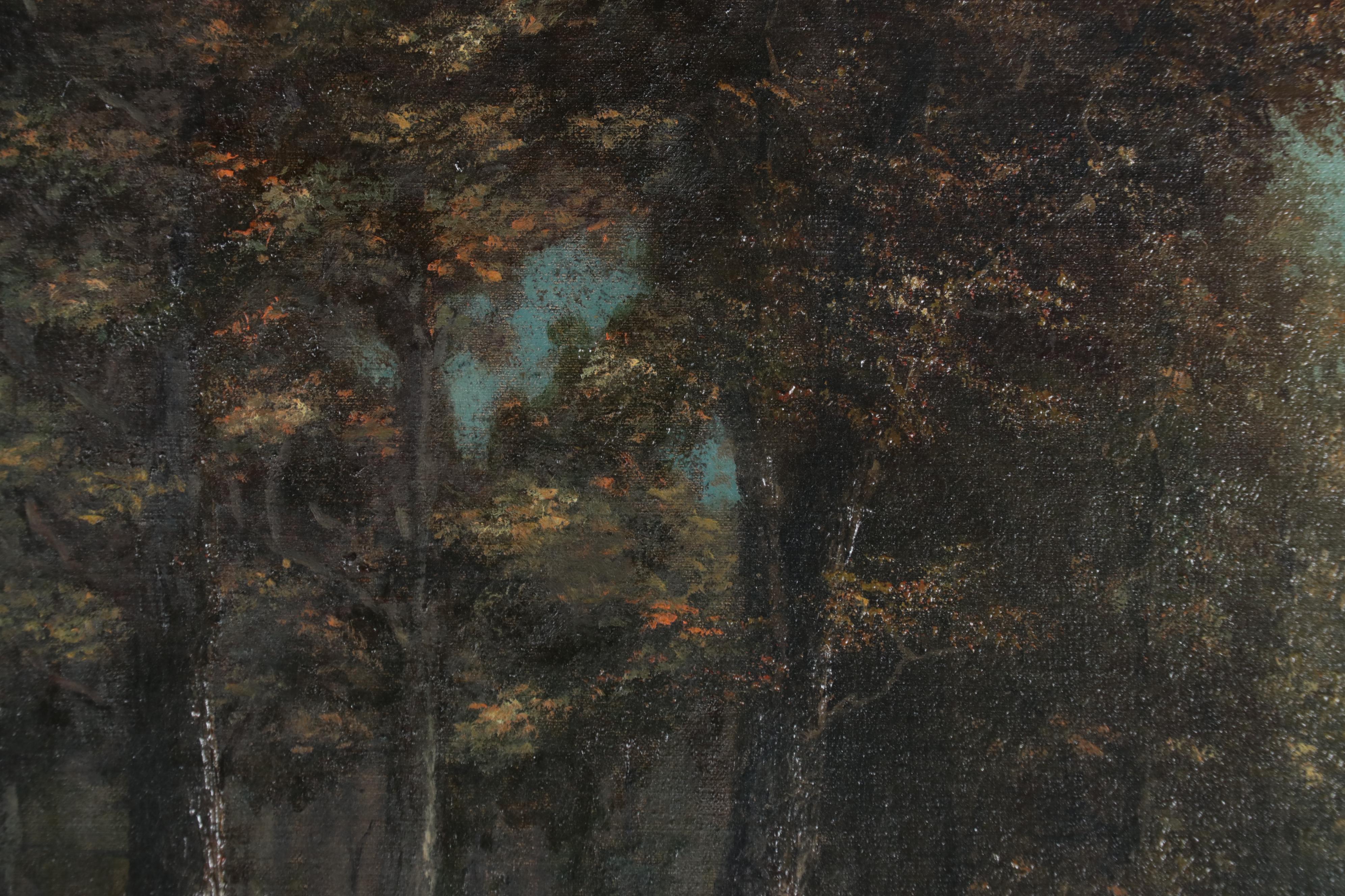 A.L. Zimm Barbizon School Style Oil Painting of Forest Path, Circa 1900