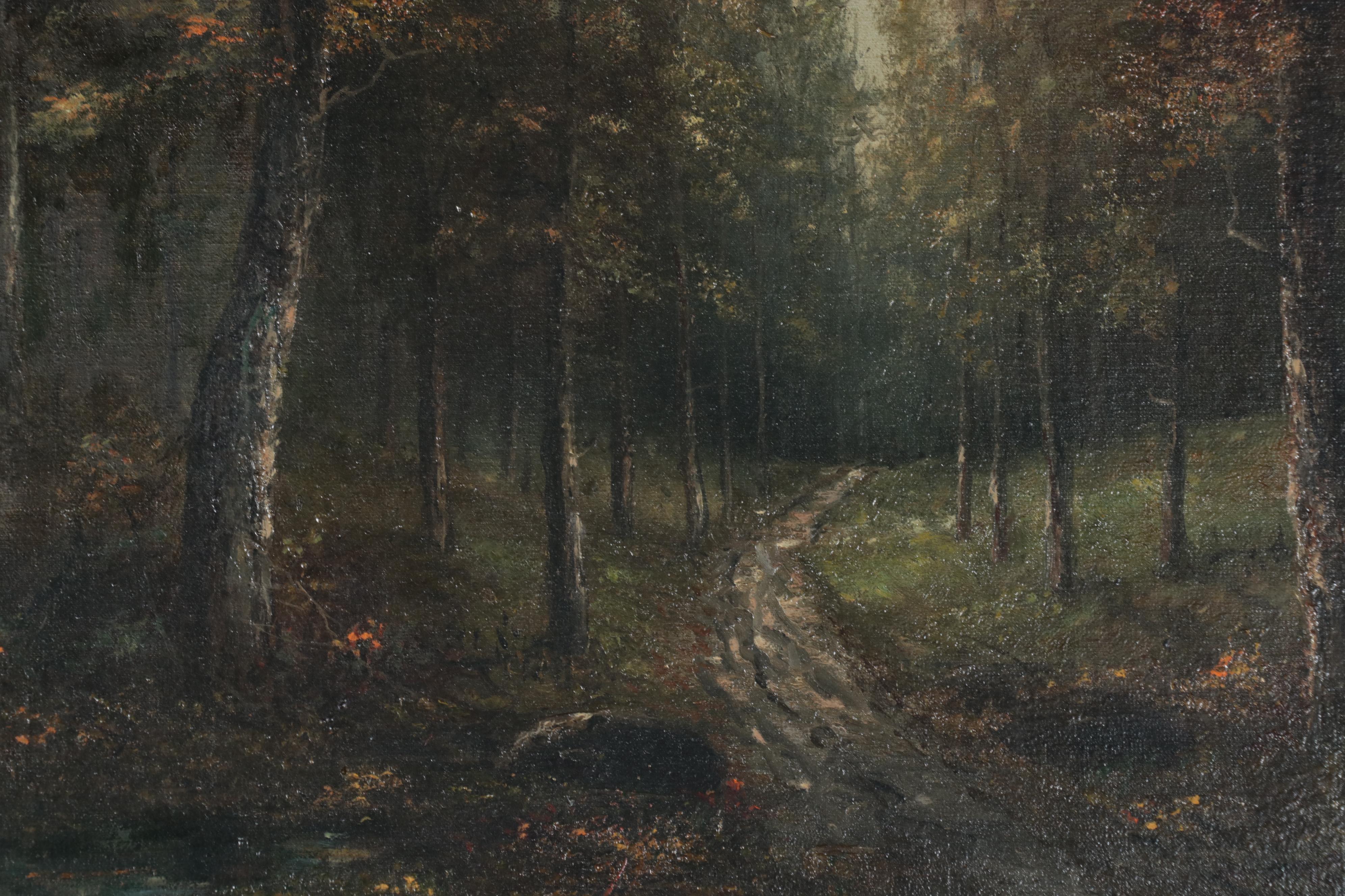 A.L. Zimm Barbizon School Style Oil Painting of Forest Path, Circa 1900