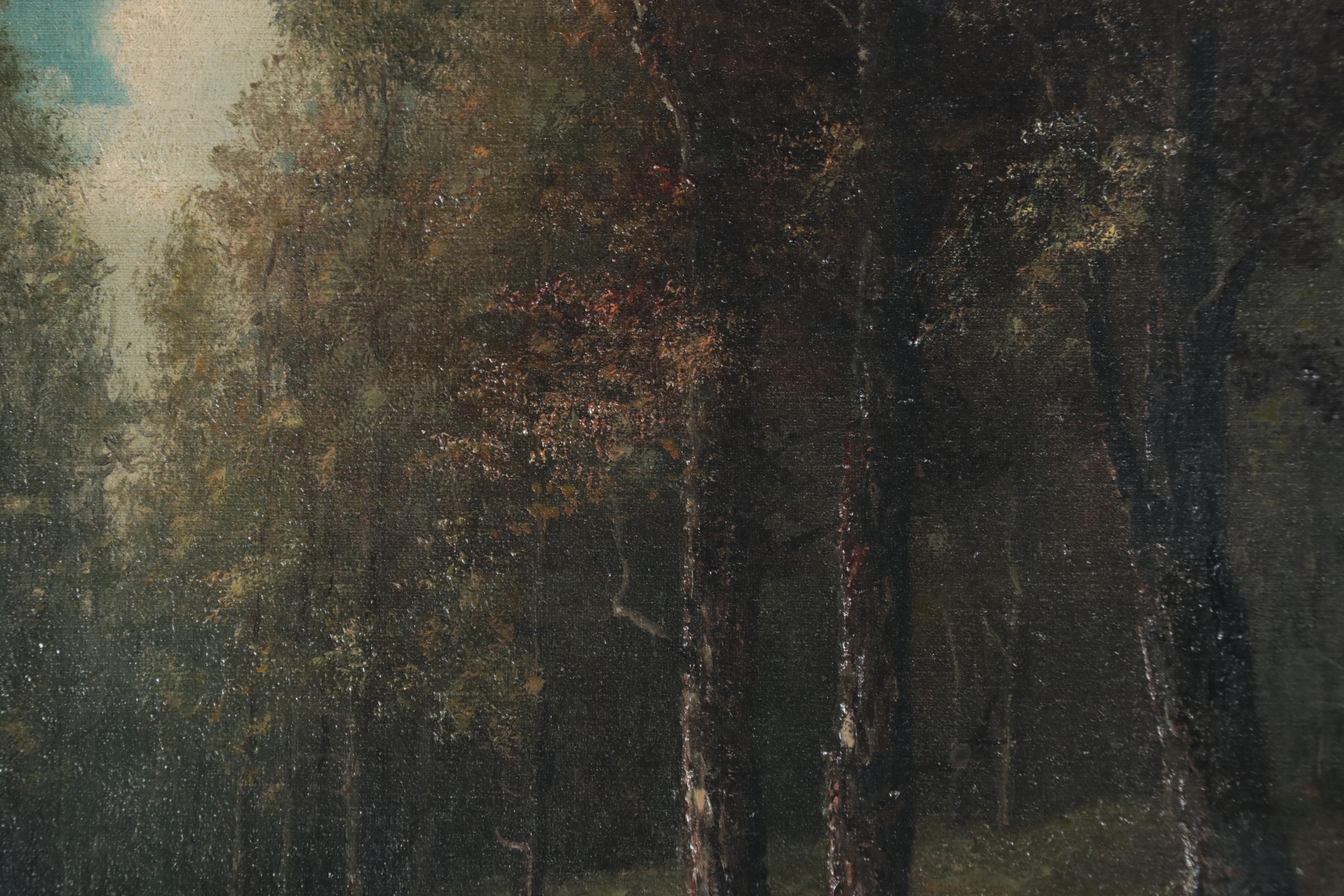 A.L. Zimm Barbizon School Style Oil Painting of Forest Path, Circa 1900