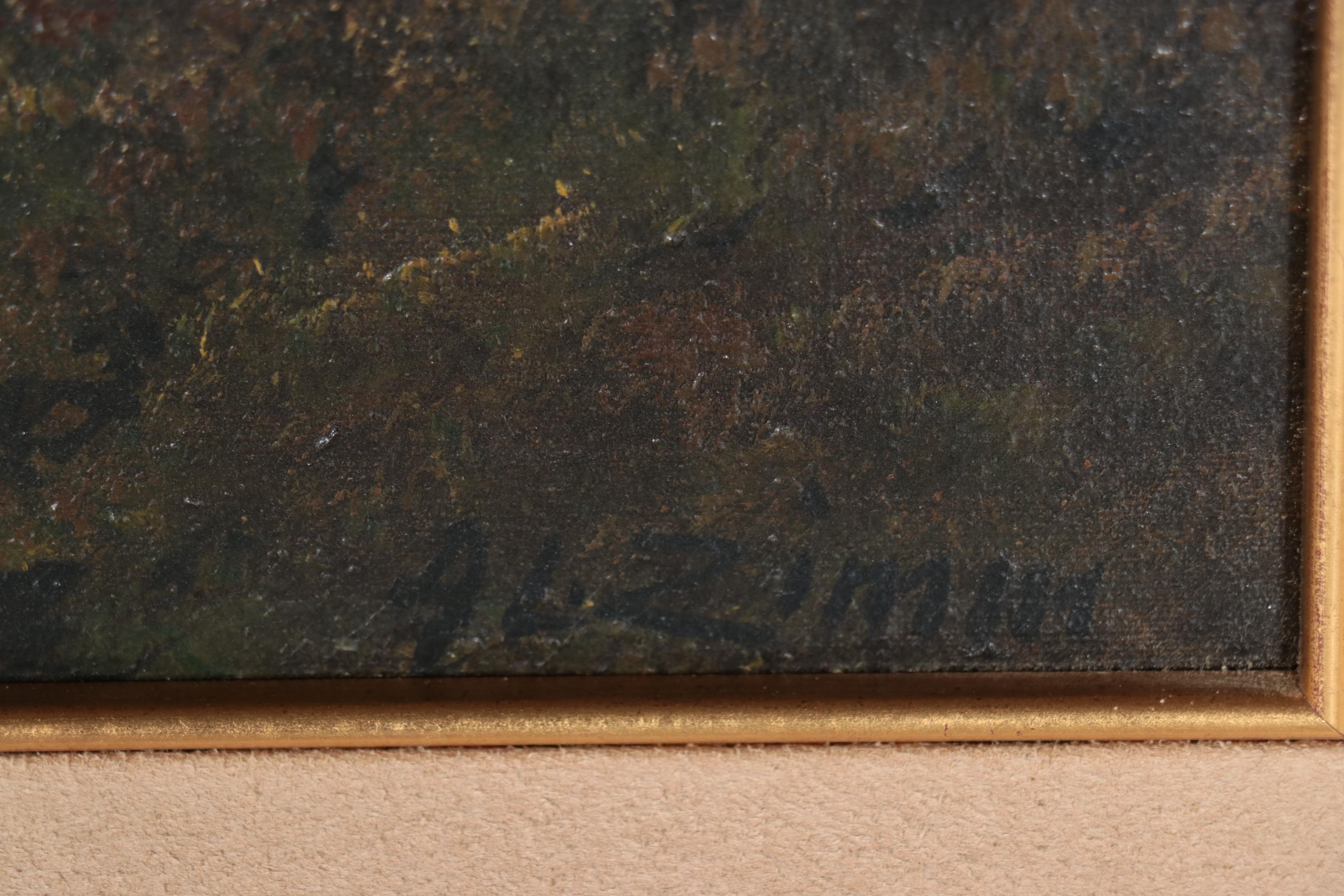 A.L. Zimm Barbizon School Style Oil Painting of Forest Path, Circa 1900