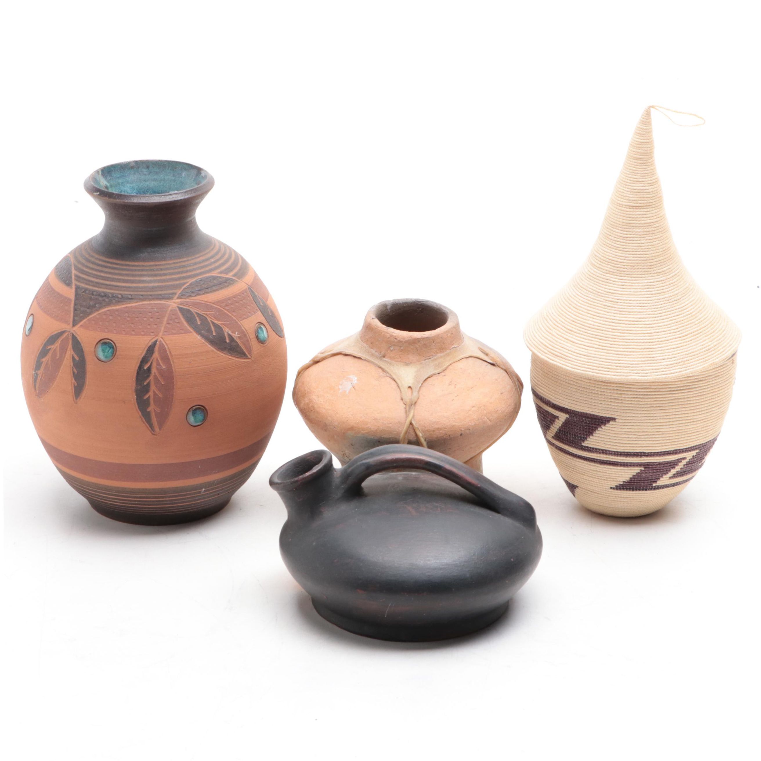 American Southwest and Mexican Art Pottery Vases, Vessel, Rwandan Basket