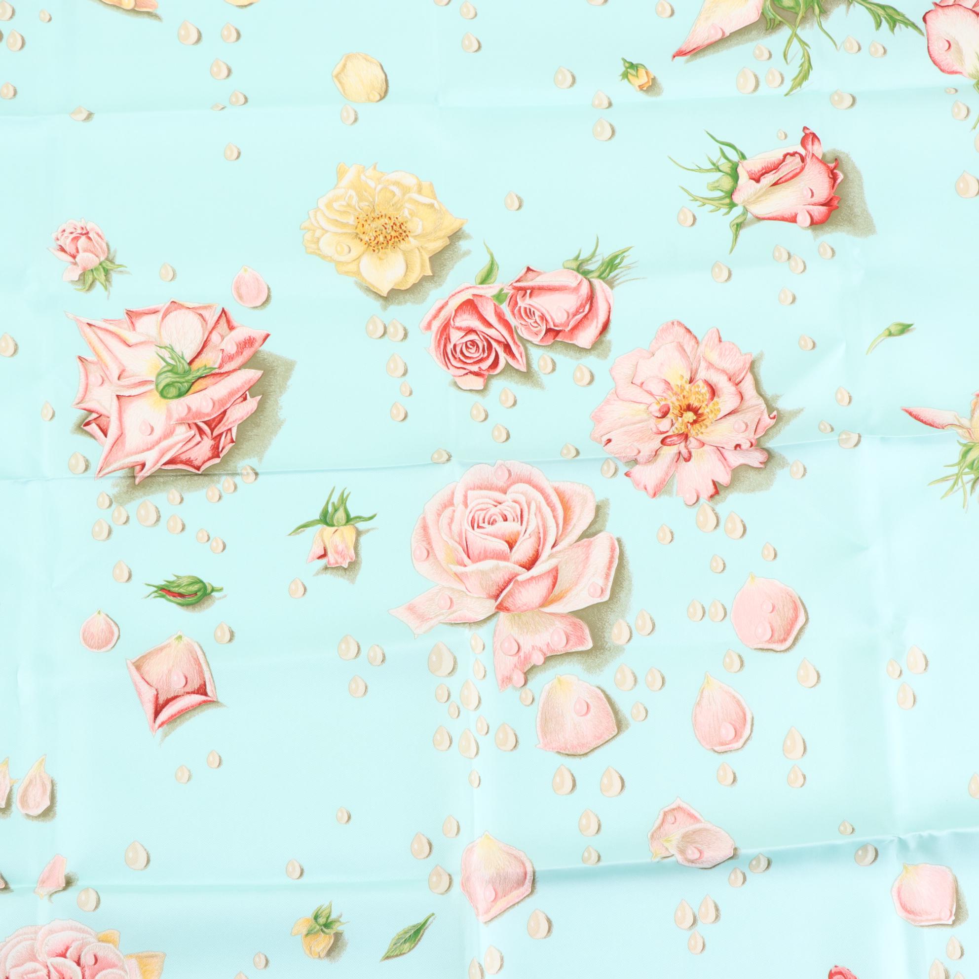 Hermès "La Rosée" Scarf 90 in Silk Twill