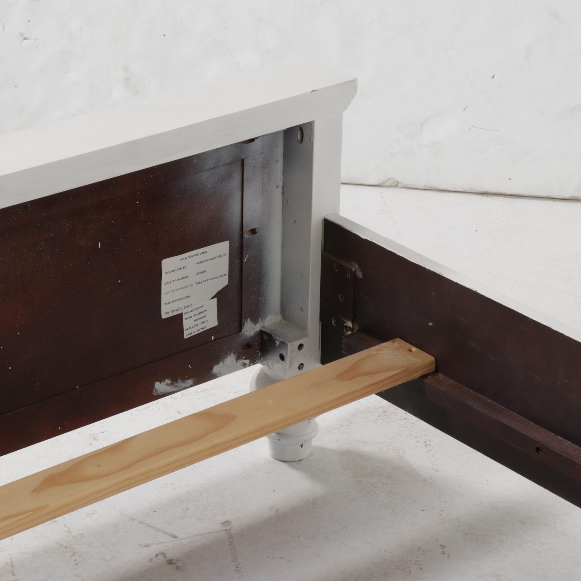 American Signature White-Painted Queen Size Bed with Chest of Drawers and Mirror