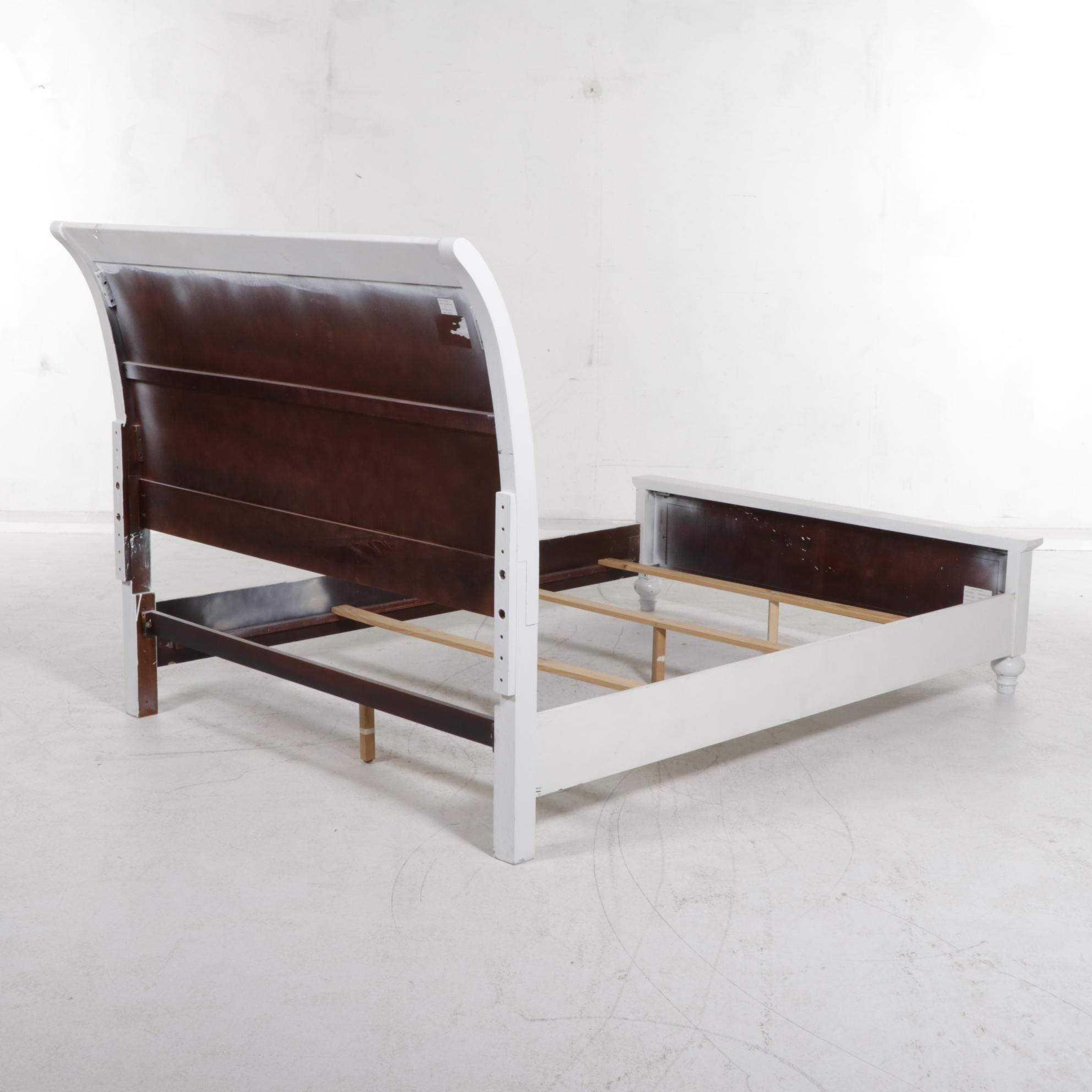 American Signature White-Painted Queen Size Bed with Chest of Drawers and Mirror