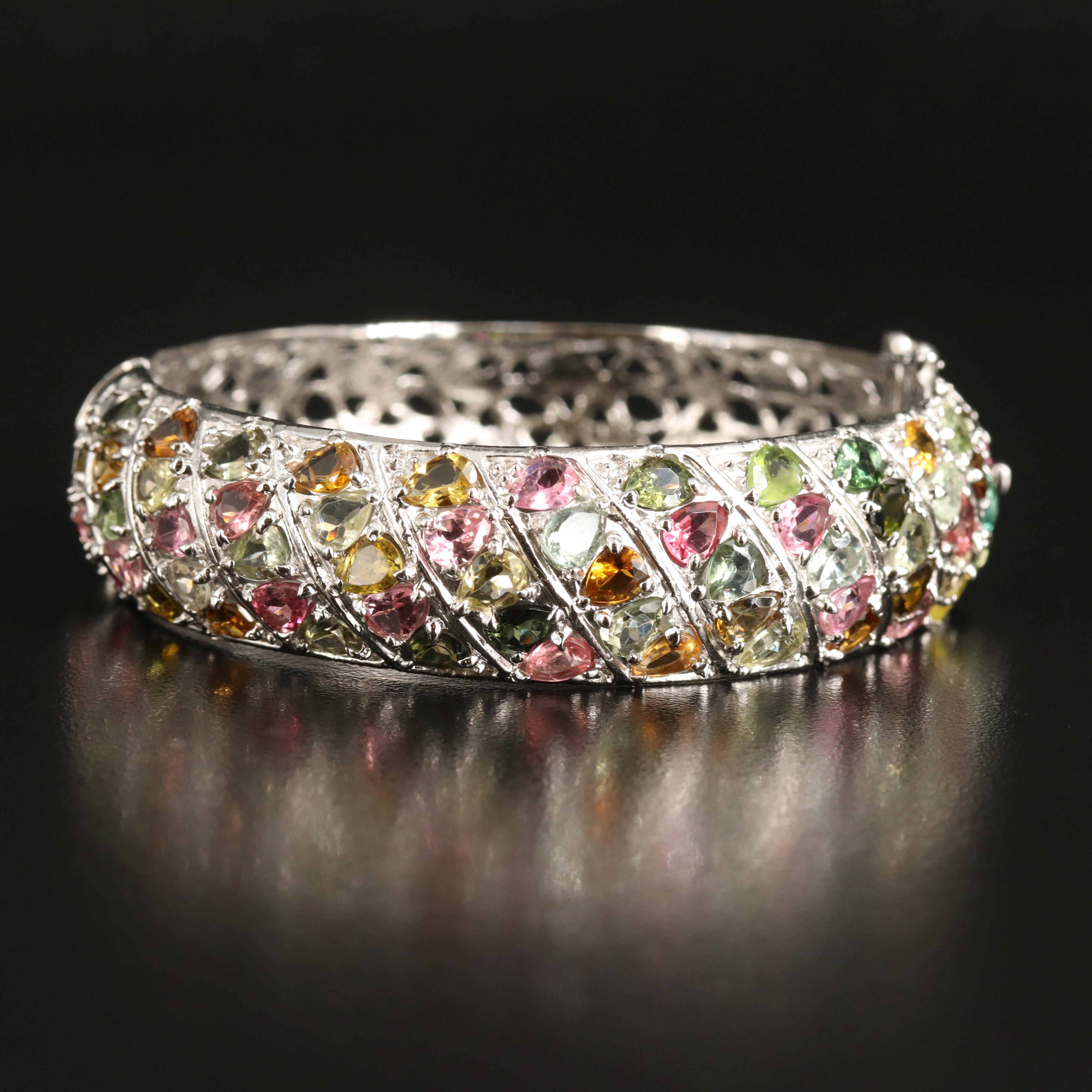 Sterling Tourmaline Hinged Bangle