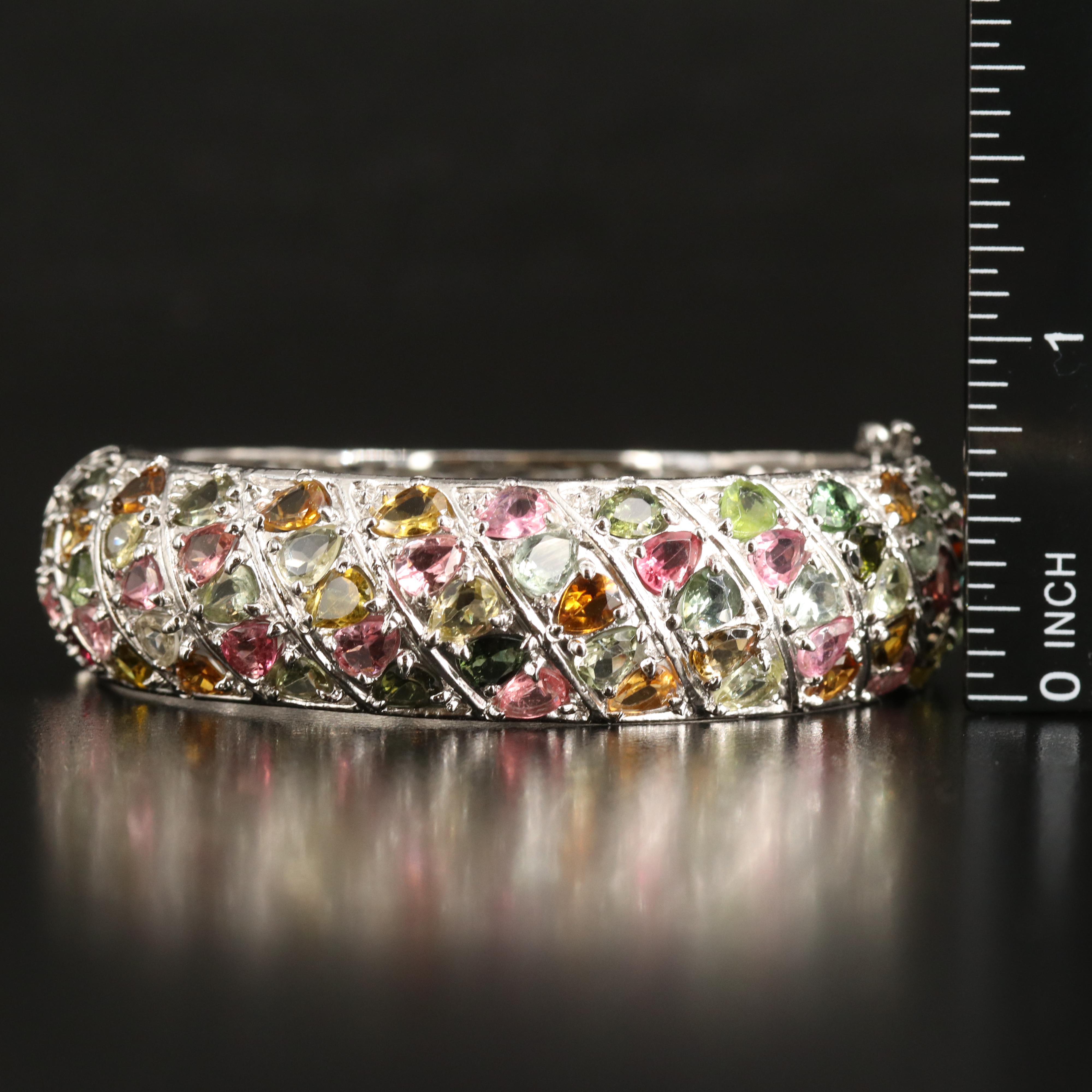 Sterling Tourmaline Hinged Bangle