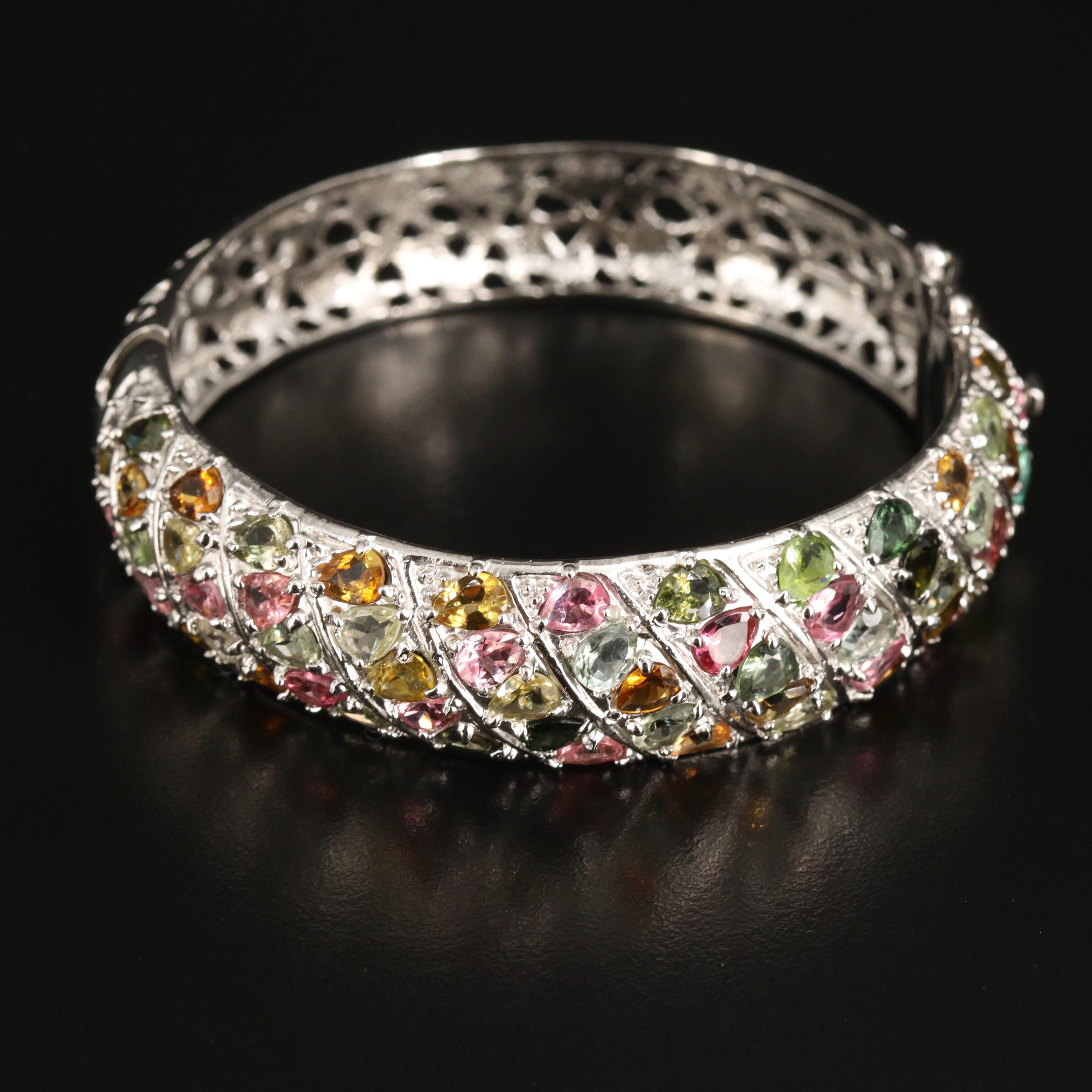 Sterling Tourmaline Hinged Bangle