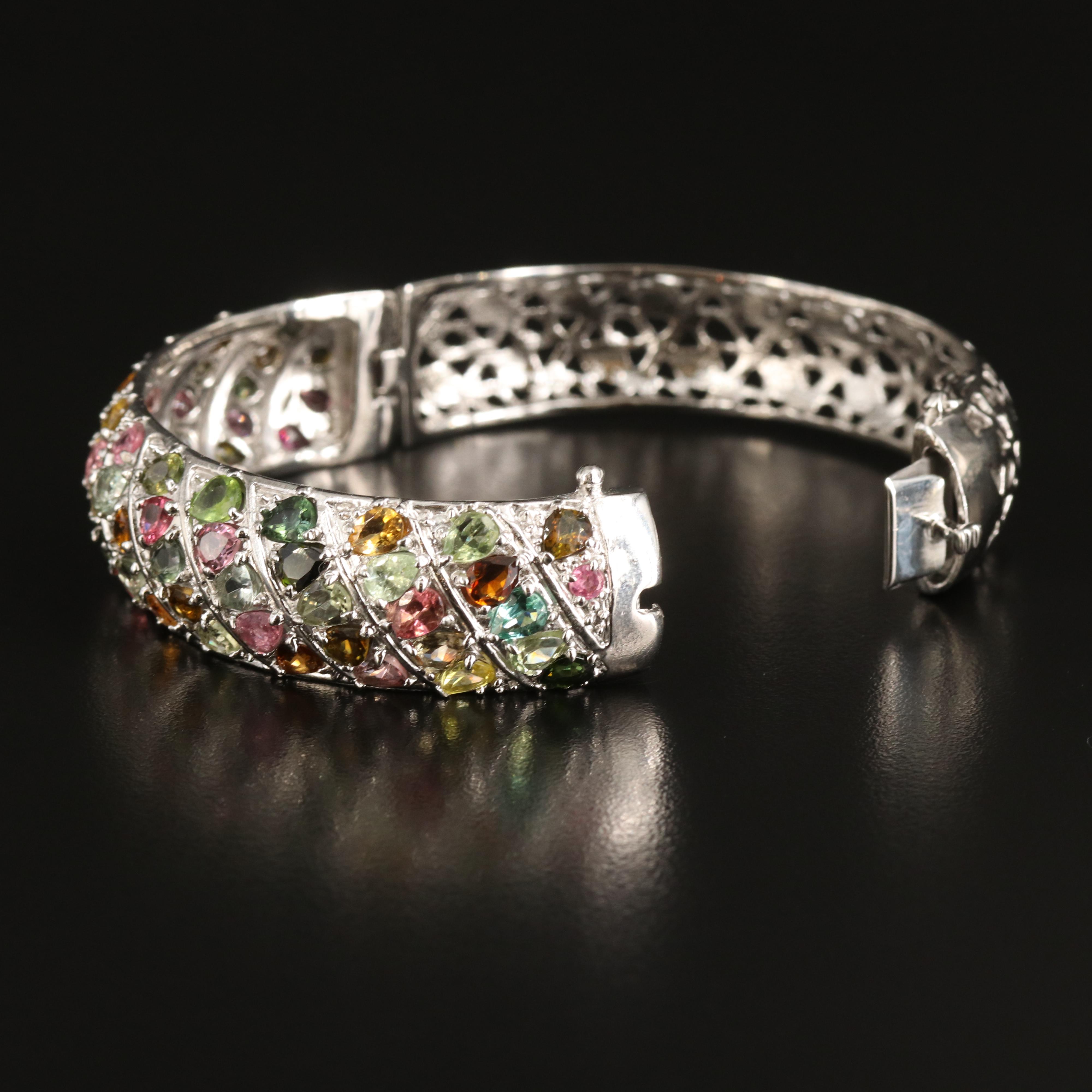 Sterling Tourmaline Hinged Bangle