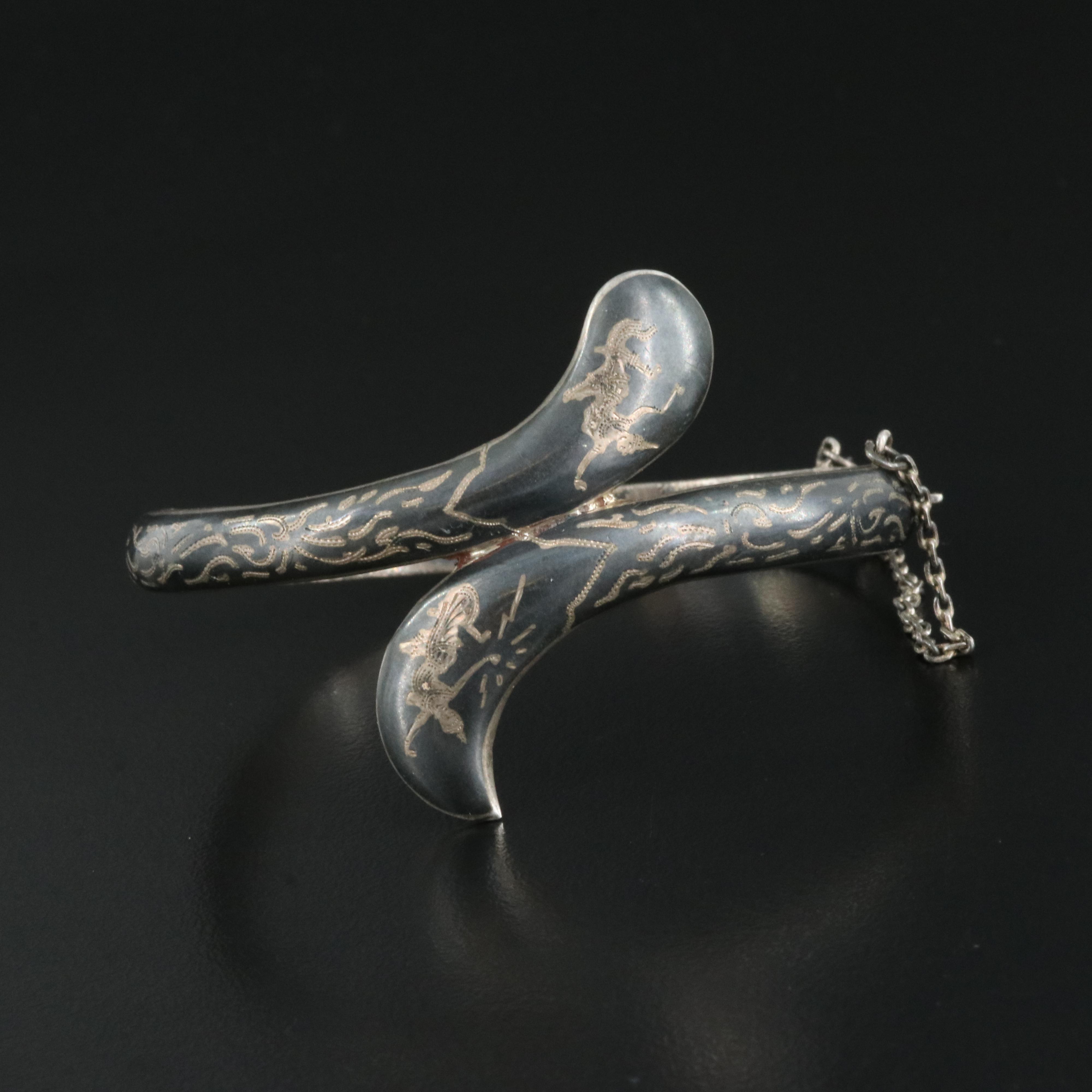 Siam Sterling Niello Hinged Bangle