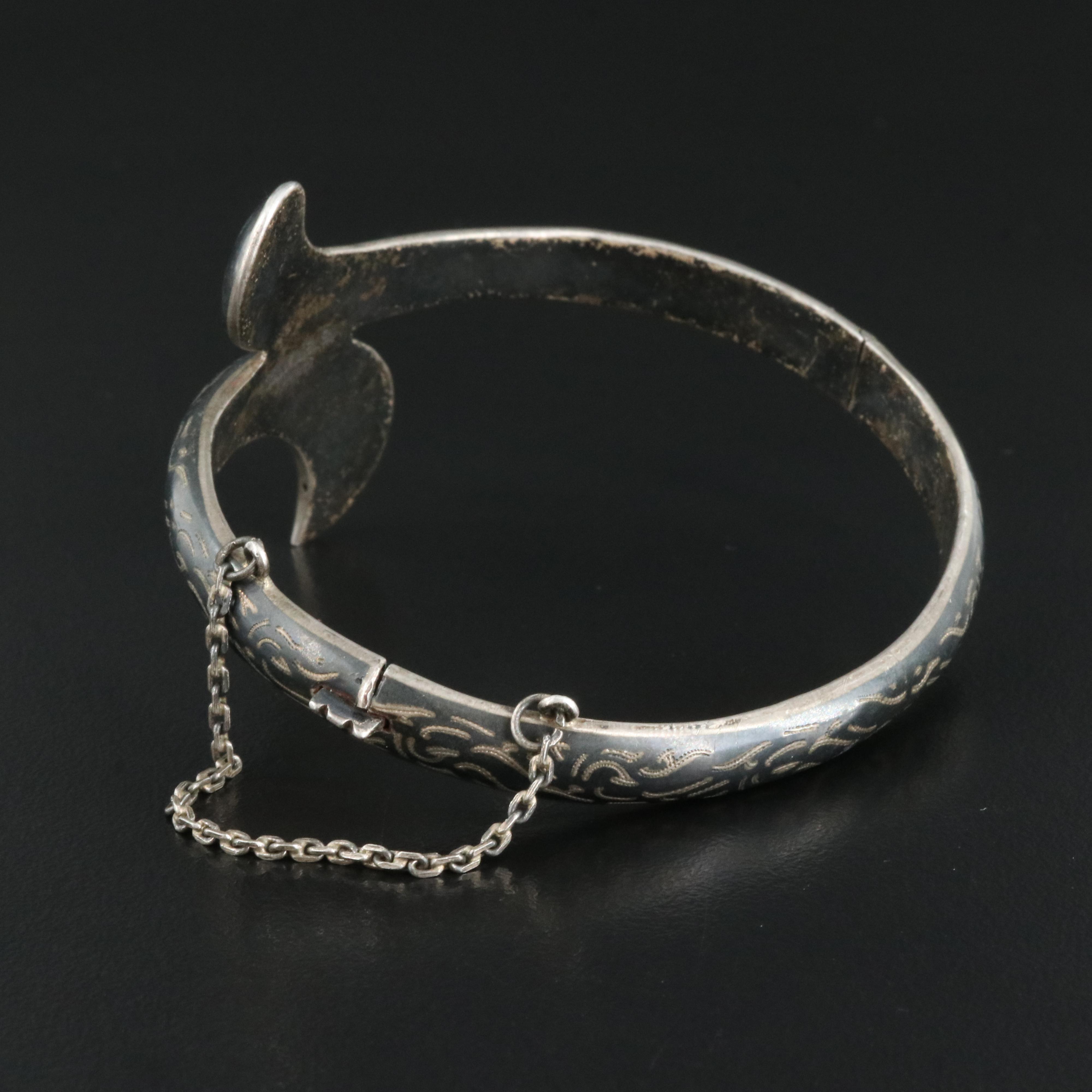 Siam Sterling Niello Hinged Bangle
